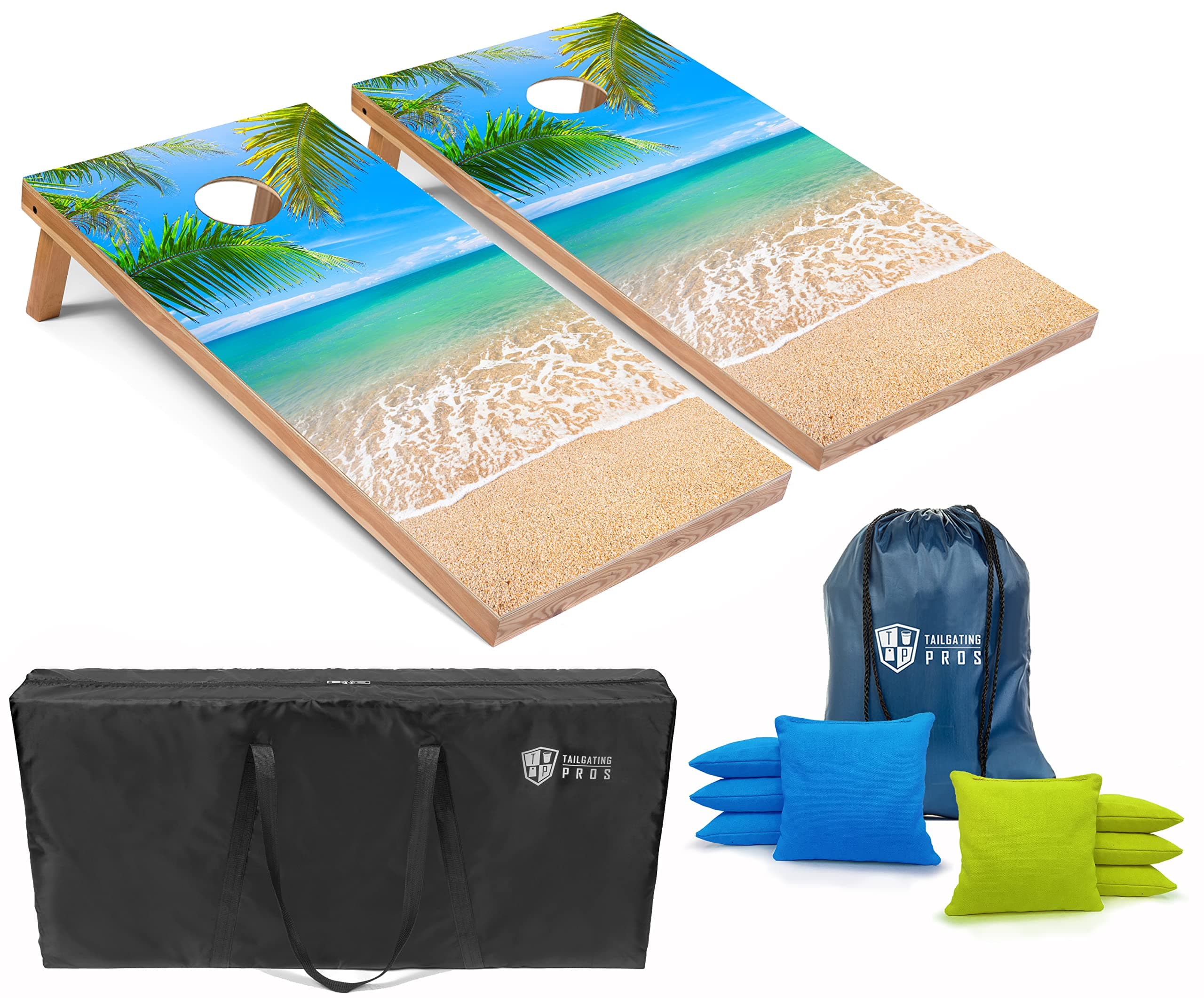 Tailgating Pros Corn Hole Board Set w/Bean Bags and Carrying Case - 4'x2' Cornhole Bag Toss - Tournament and Lightweight Options - Optional LED Lights