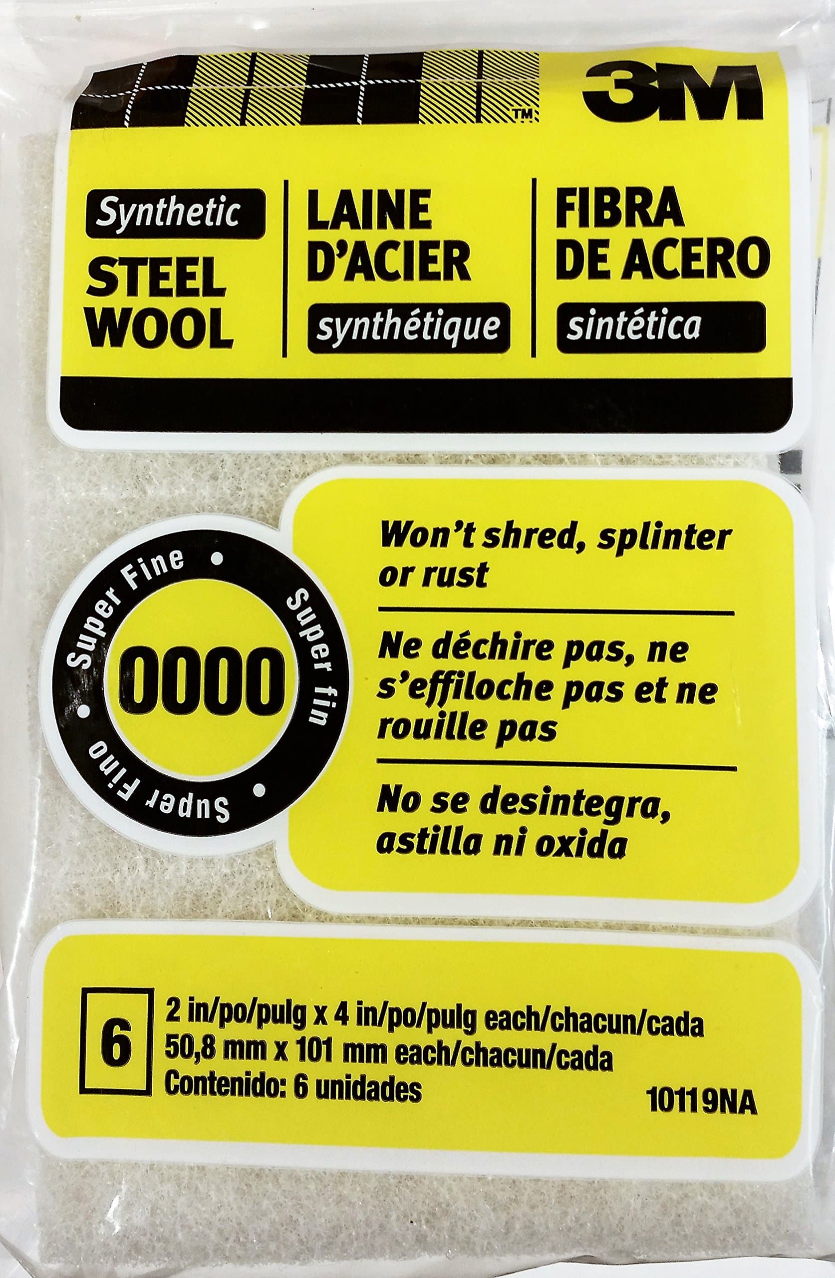 3M Synthetic Steel Wool Pads, 6-Pad, Use Wet Or Dry, Compatible With Water-Based Strippers & Finishes, Will Not Shred, Splinter Or Rust Like Steel Wool Does, Rinse and Reuse (10119NA)