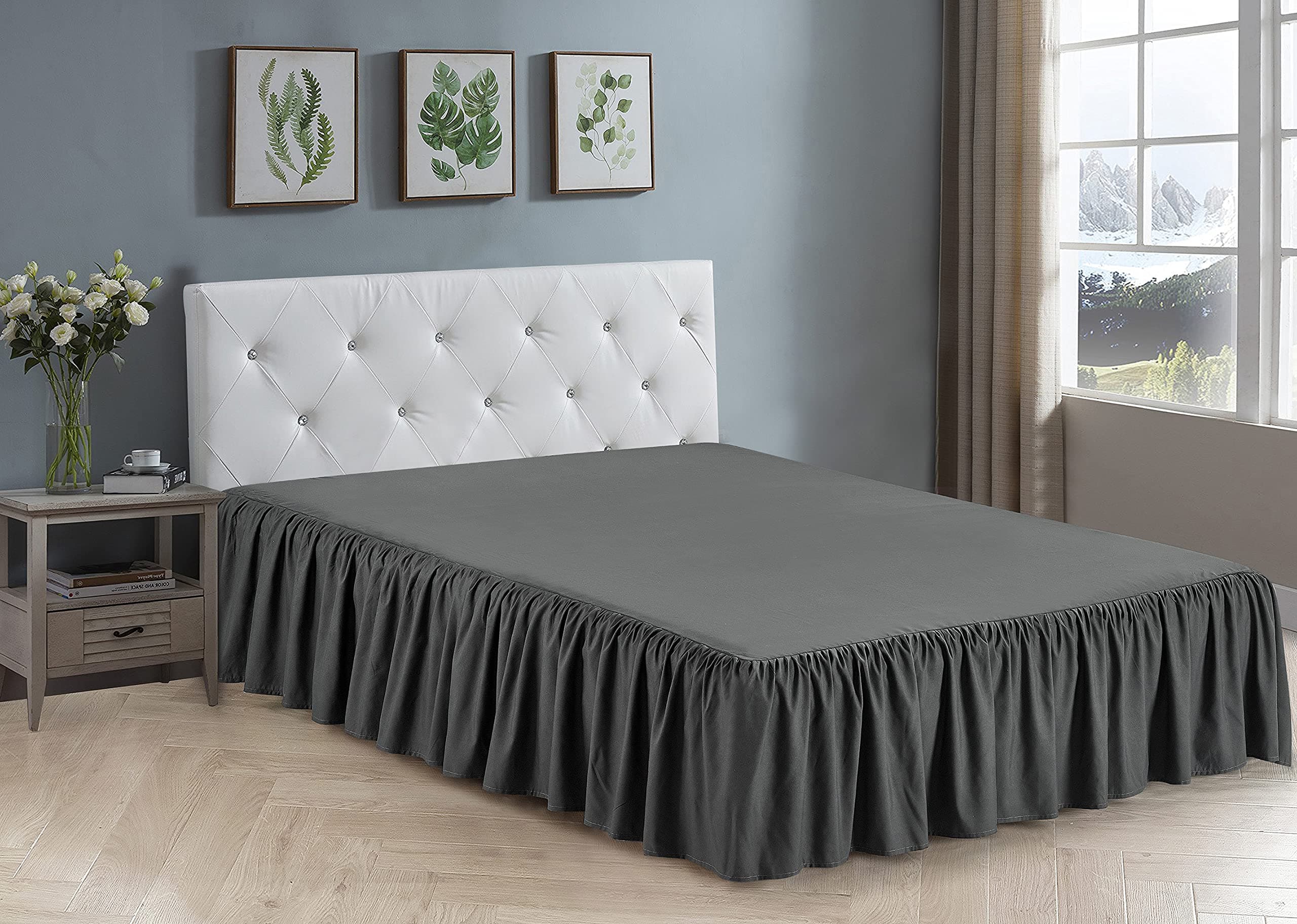 Home Collection Bedskirt Ruffles Fabric Top and Bottom 17 Inch Drop New (King, Charcoal)