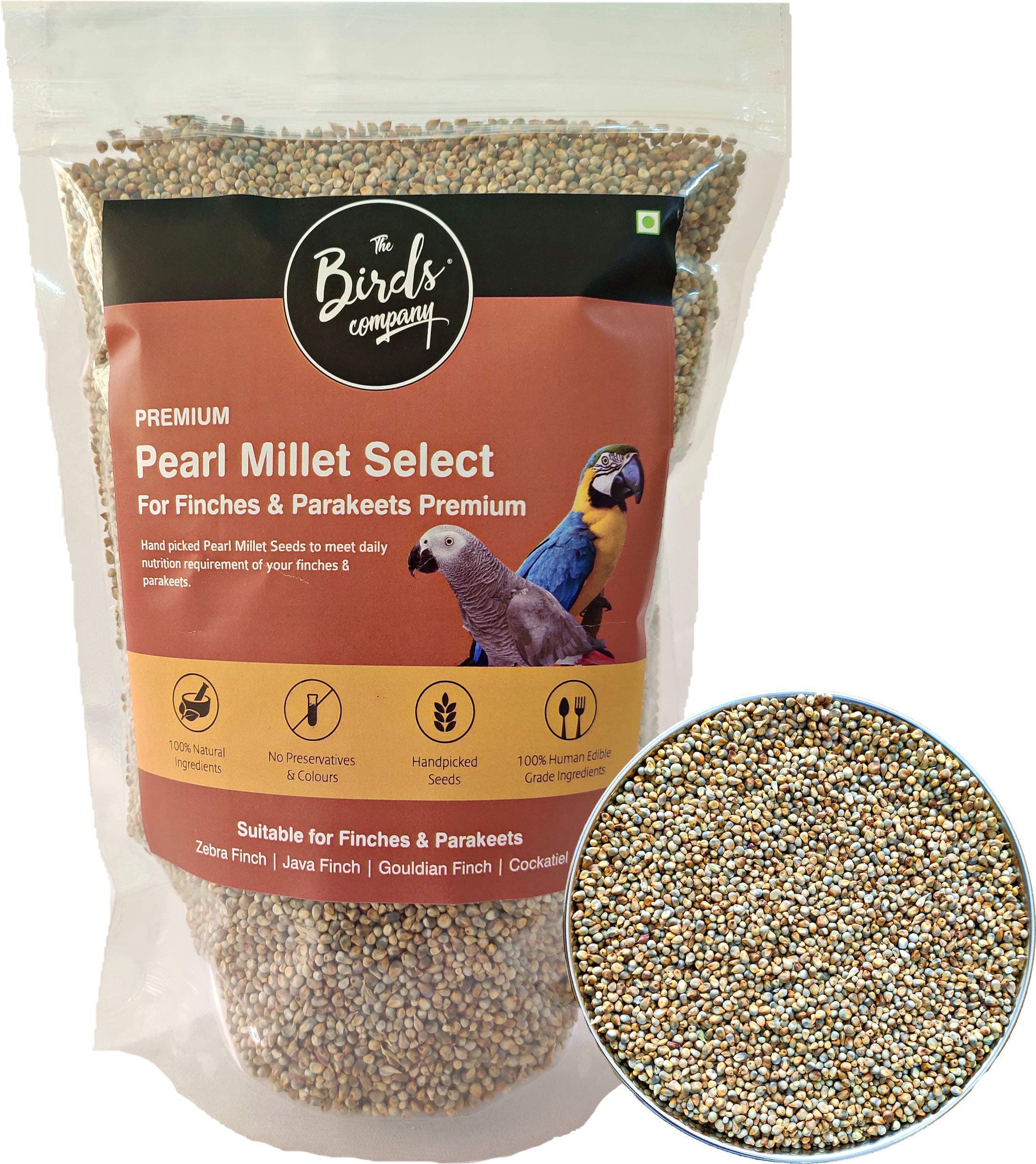 Premium Pearl Millet (Bajra) Select, Fortified with Spirulina, Bird Food for Canaries, Finches, Waxbills, Budgies, Lovebirds, Cockatiels, 450 g