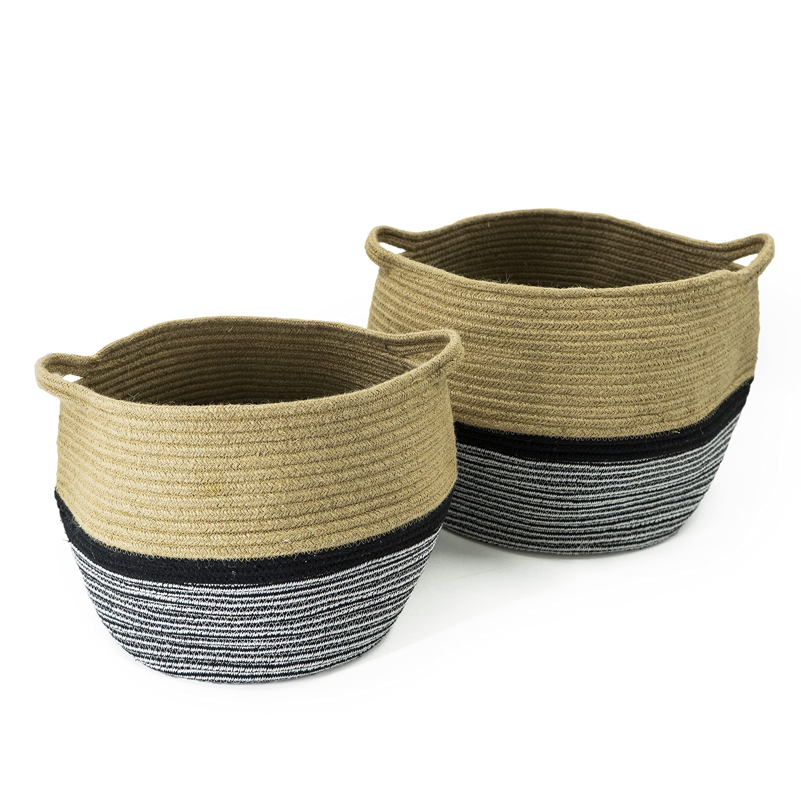 NOOR Living Design Products 38331 Basket Set 2-Piece Cotton Rope Natural Black XL