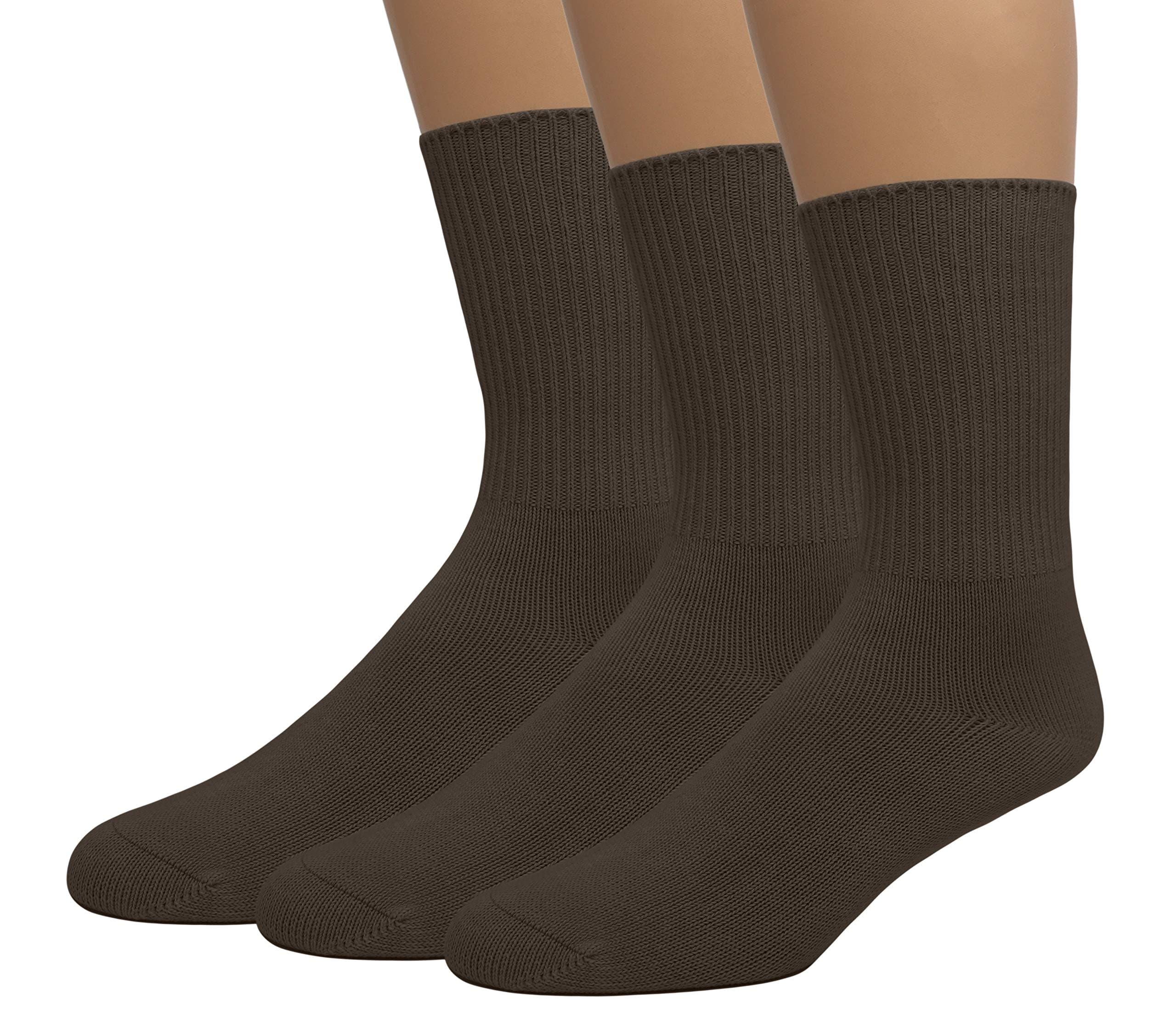 Men's Diabetic Crew Cotton Socks | Non-Binding Loose Top | Seamless Toe | 3-Pair | Big and Tall Available