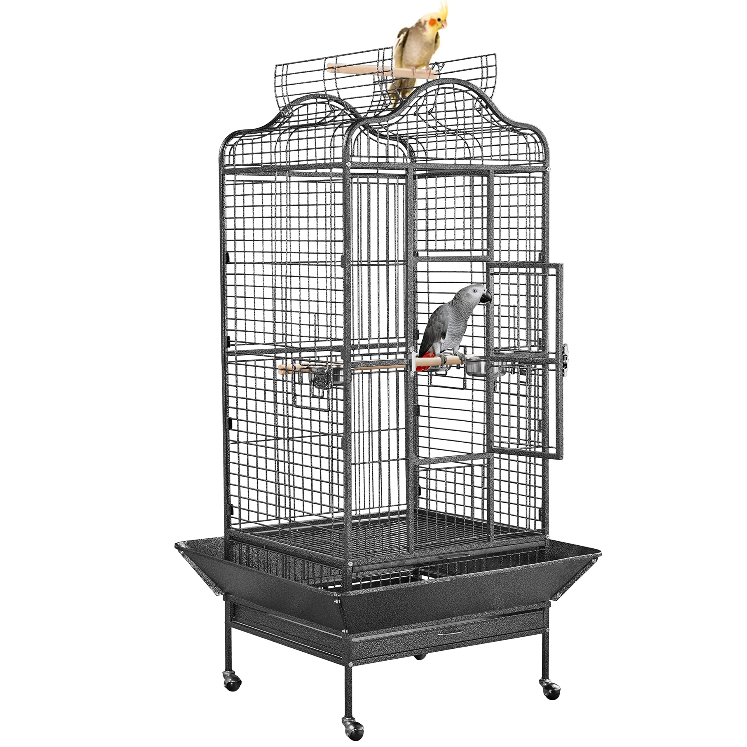 Extra Large Bird Cage 63'' Open Play Top Bird Cage for African Grey Parrots/Amazon Parrot/Caiques/Macaw with 360° Wheels