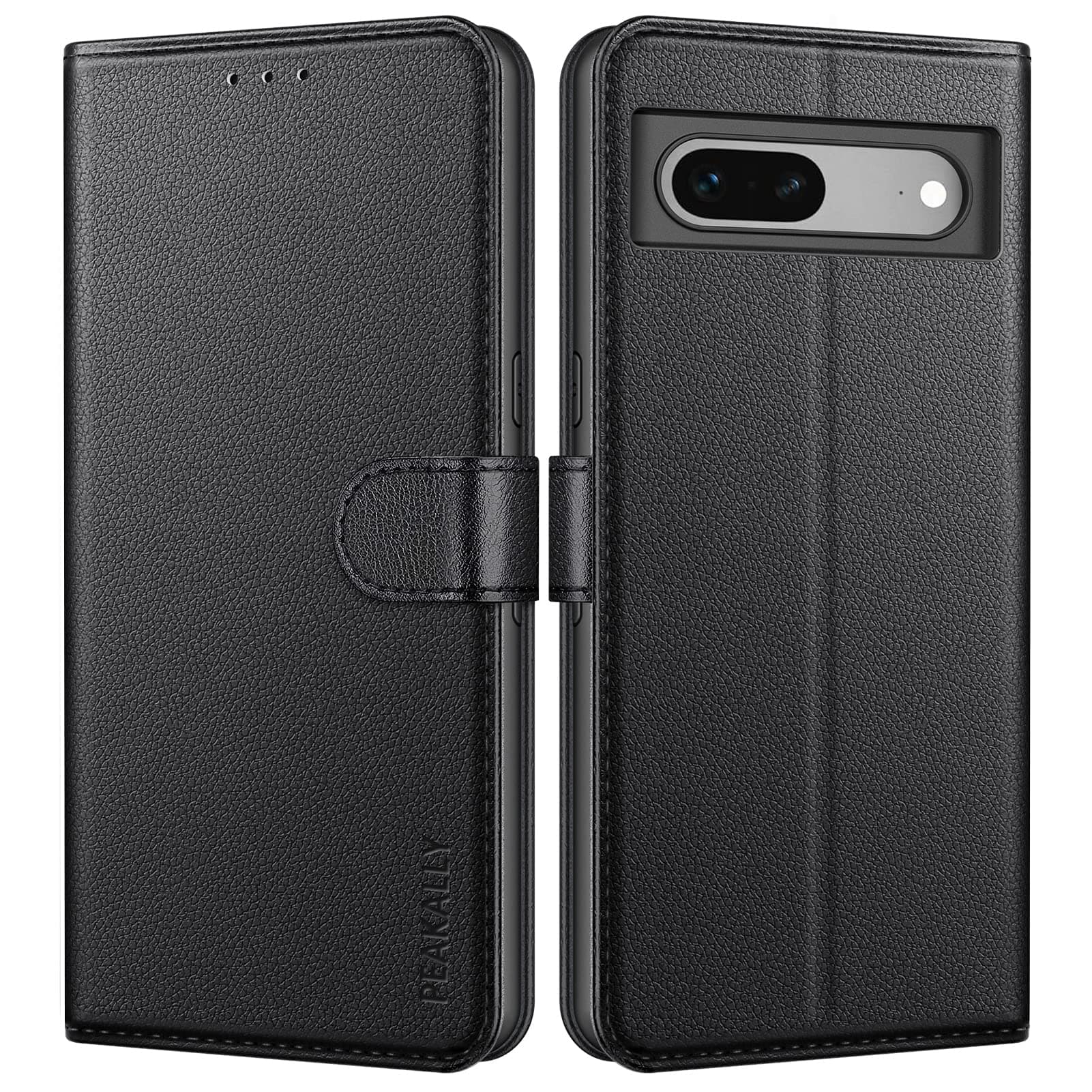 Peakally Compatible with Google Pixel 7 Case, Premium Faux Leather Wallet Case Flip Cover for Google Pixel 7 [Card Slots] [Kickstand] [Magnetic Closure]-Black