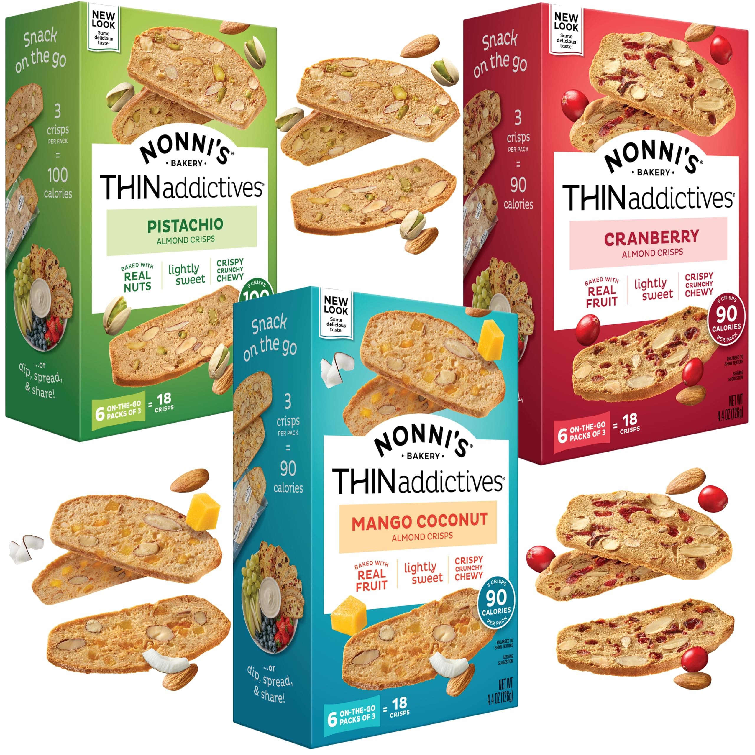 THINaddictives Variety 3 Pack - 3 Flavors w/ 18 Cookies Per Box - Sweet & Crunchy Almond Cookie Thins - Biscotti Italian Cookies - Biscotti Individually Wrapped Cookies - Kosher Coffee Cookie - 4.4 oz