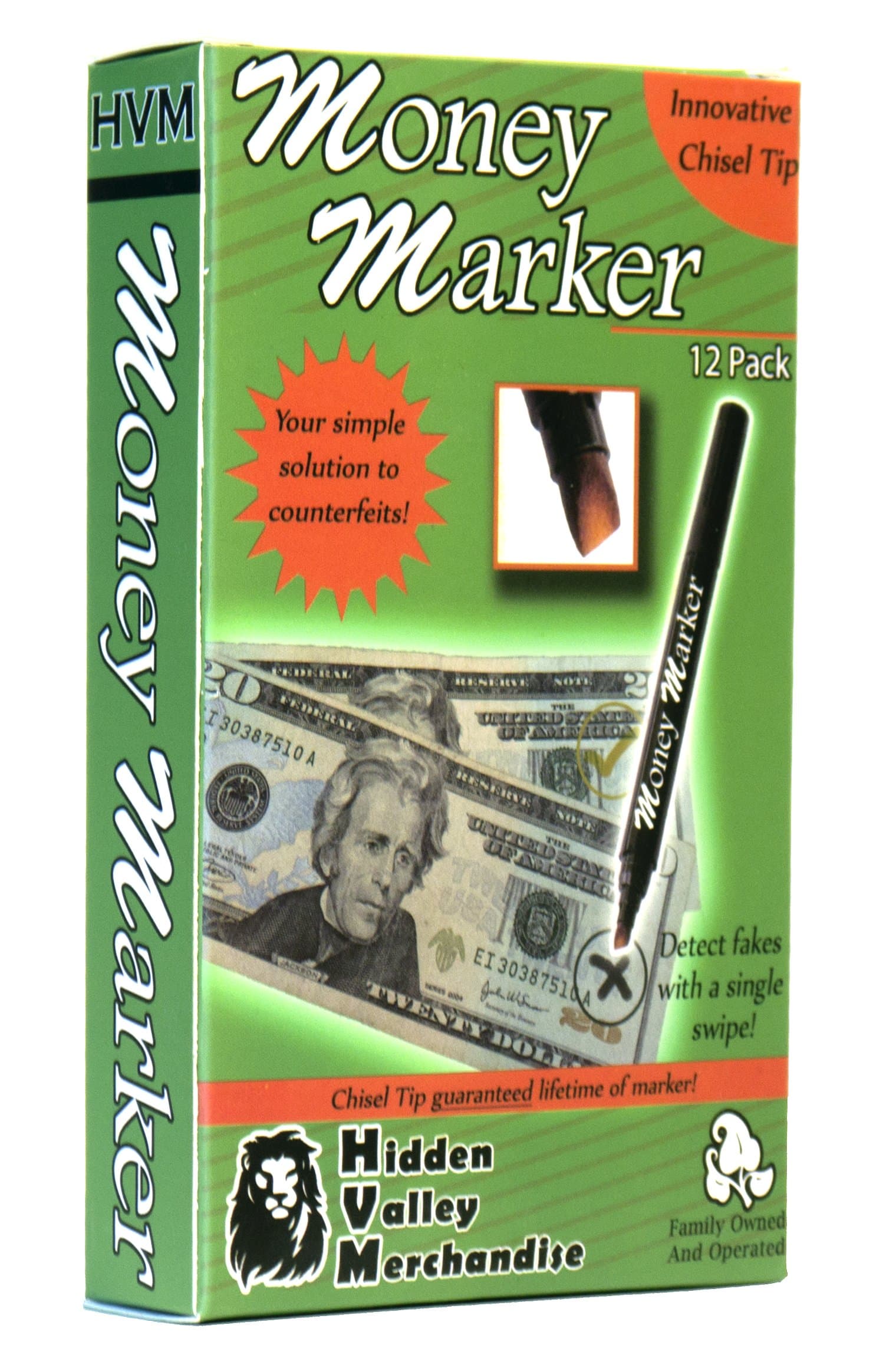 HVM Counterfeit Money Detector Pen (12 Counterfeit Pens) - Money Marker Bill Detector Pen with Upgraded Chisel Tip - Detect Fake Bills, Universal False Currency Checker Pack
