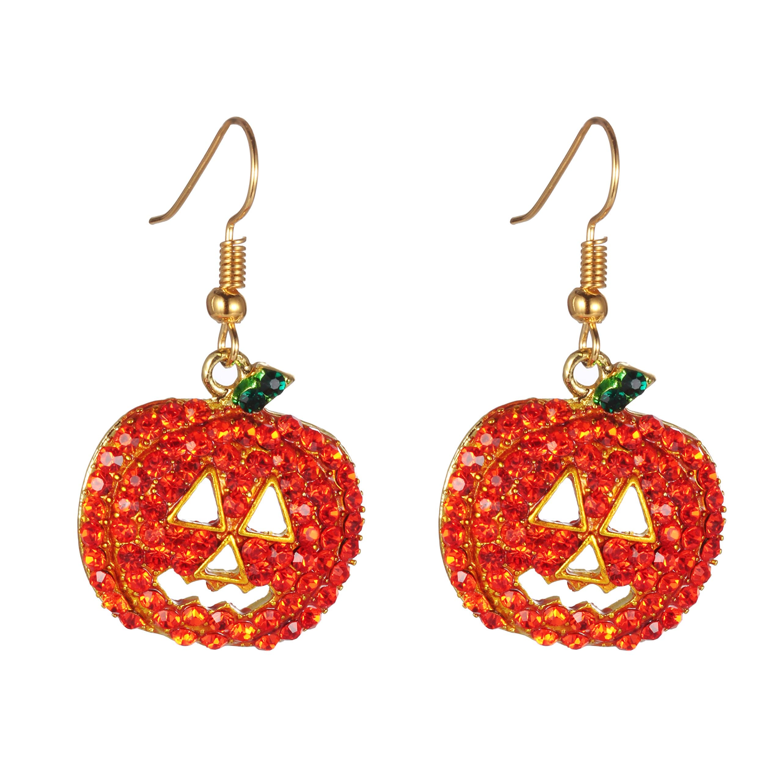 iWenSheng Halloween Pumpkin Earrings Red - Hypoallergenic Crystal Dangle Earring for Women Holiday Night Costume Jewelry Smiling Face Pumpkin Drop Earrings, Fun and Festive