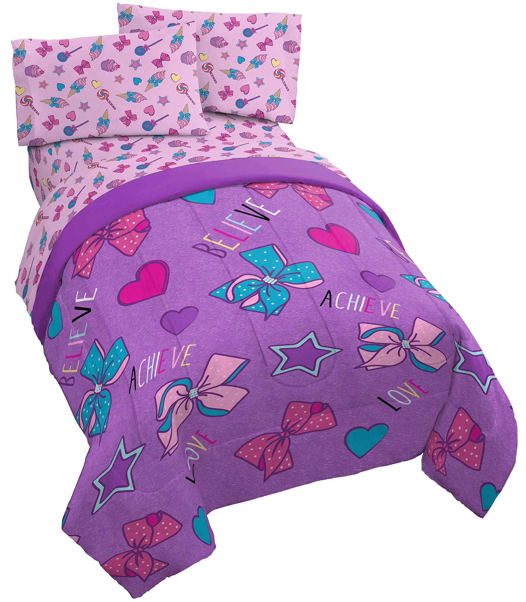 Jay Franco JoJo Siwa Dream Believe 4 Piece Twin Bed Set (Offical Nickelodeon Product), Purple