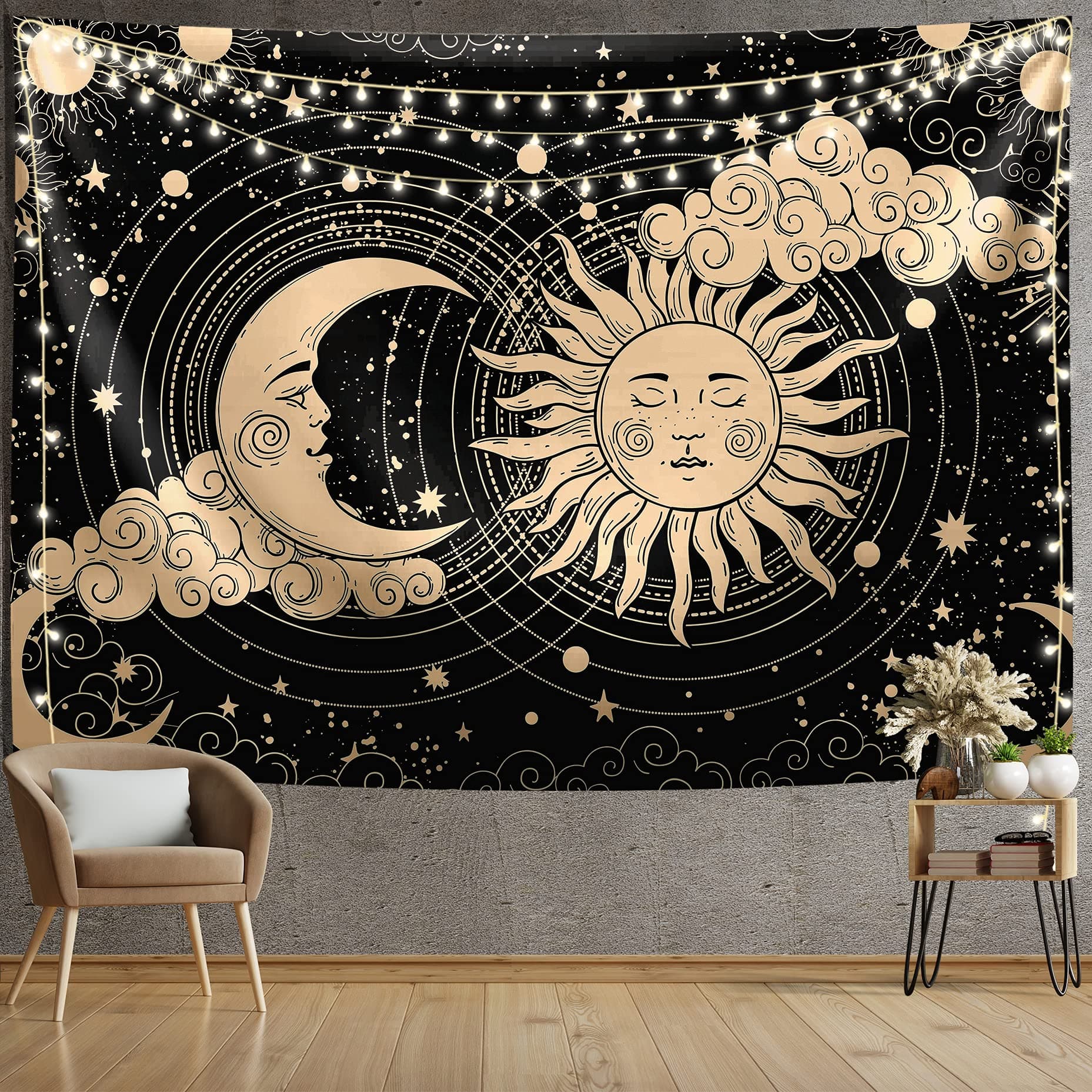 IMANDALE Sun and Moon Tapestry Aesthetic Sun Moon Tapestry Black Dark Spiritual Tapestries Wall Hanging Room Decor for Bedroom, Livingroom(59"x82", Moon and Sun)