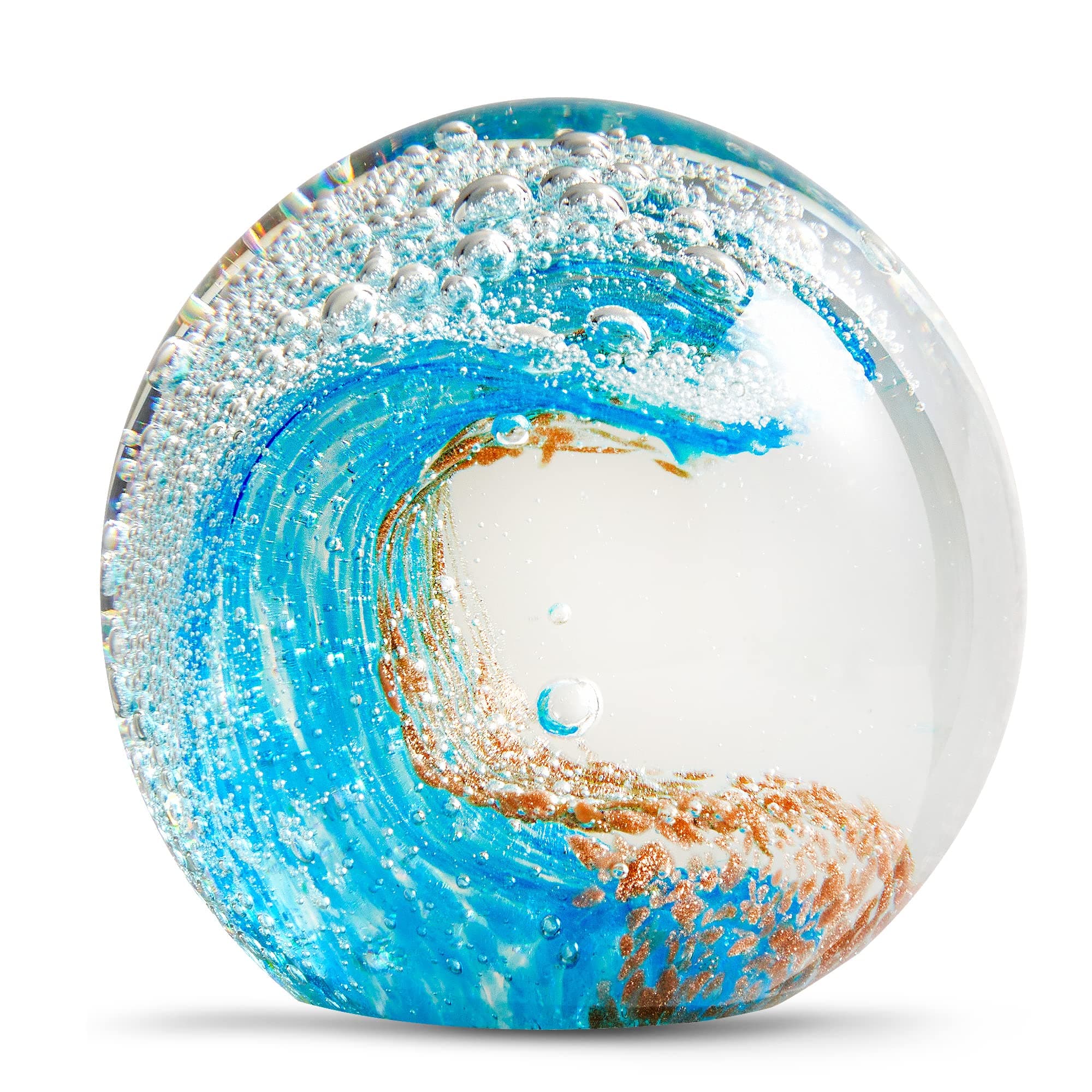 EUSTUMA Hand Blown Glass Figurines Ball Ocean Waves,Paperweight Glass Ball,Home Decor Collectible,Aquarium Decor,Office Decor Ocean Lovers