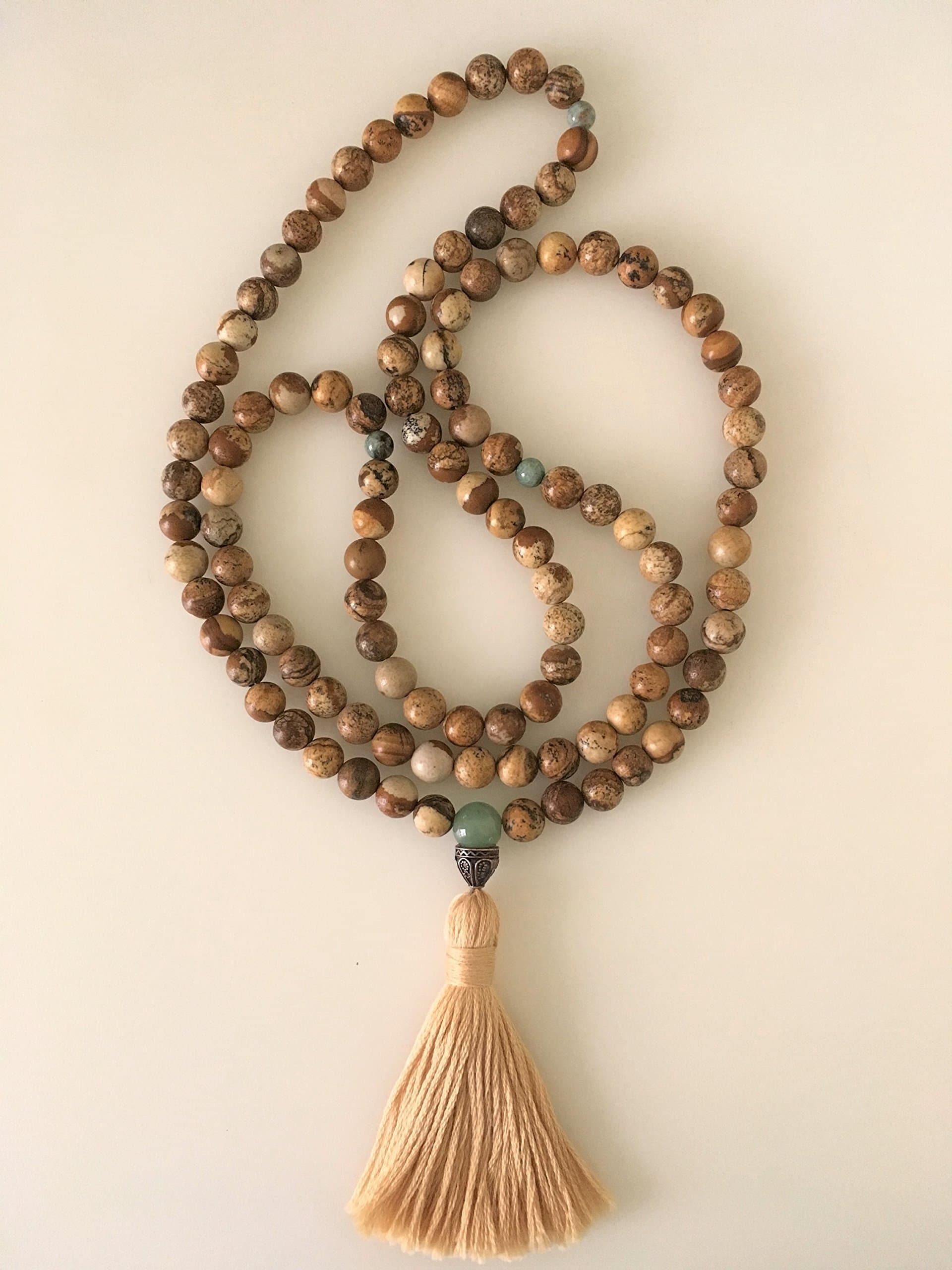 Picture Jasper Mala Necklace with Tassel 108 Beads/Meditation/Yoga Necklace/Prayer Beads