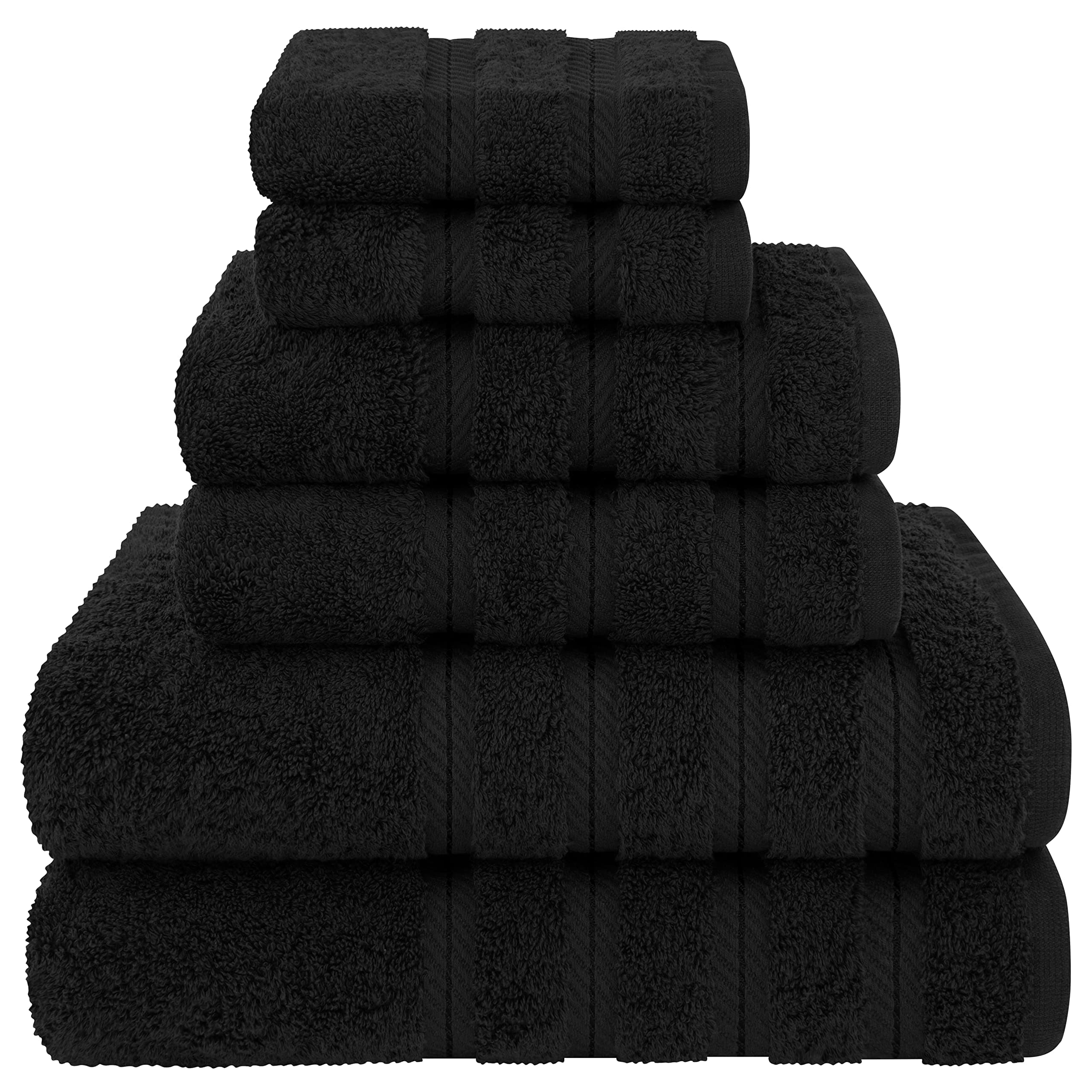 6-Piece 100% Turkish Genuine Cotton Premium & Luxury Towel Set for Bathroom & Kitchen, 2 Bath Towels, 2 Hand Towels & 2 Washcloths [Worth $72.95] - Black