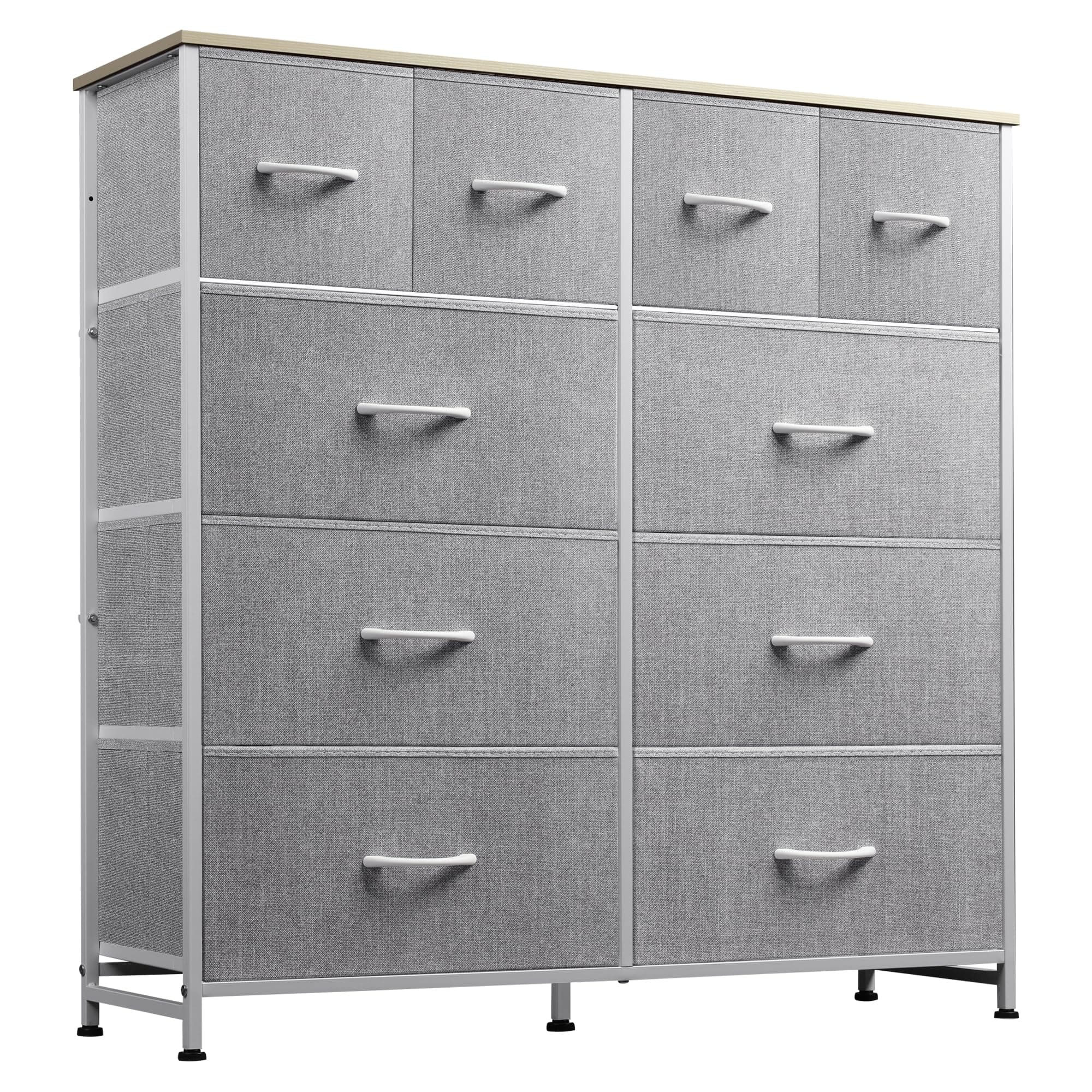 Fabric Dresser for Bedroom, Dresser Organizer with 10 Drawers, Storage Tower with Fabric Bins, Double Dressers, Chest of Drawers for Closet, Living Room, Hallway, Light Grey