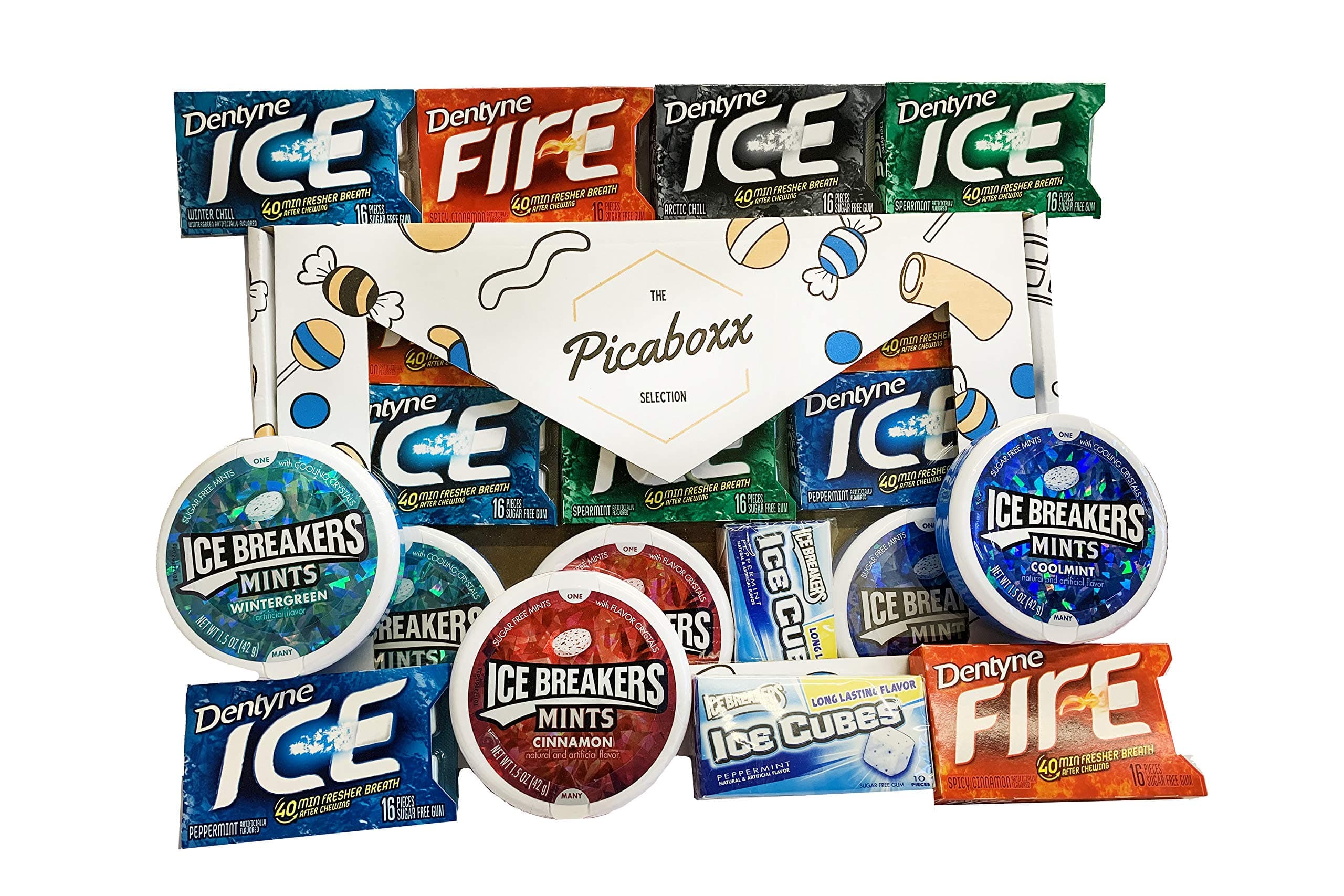 Picaboxx Gums & Mints American Candy Selection Gift Box ★ 10 Products Value Pack ★ American Candy Hamper ★ Sweet Gift Box with Display Window