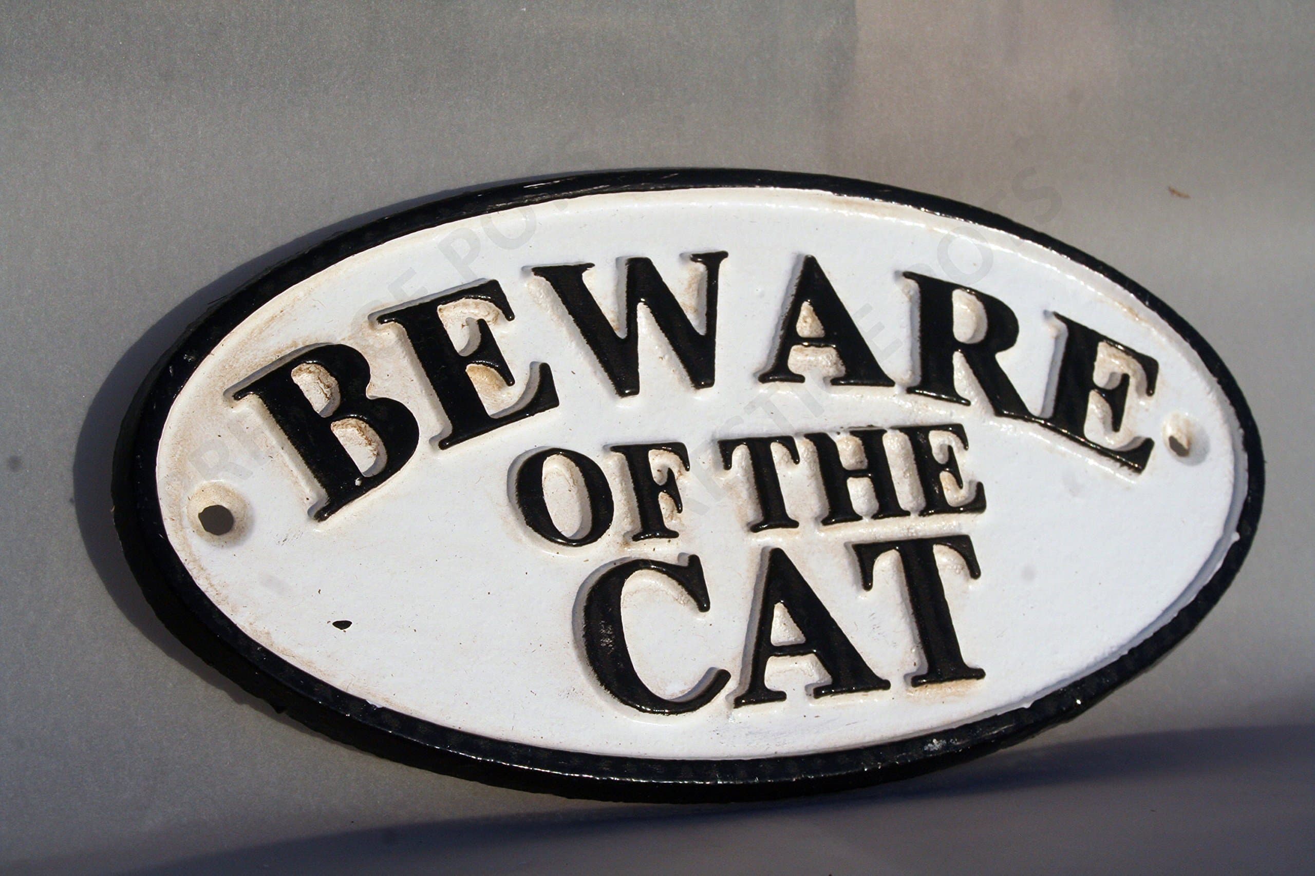Beware Of The Cat Cast Iron Metal Sign Traditional Rustic Plaque Painted Sign