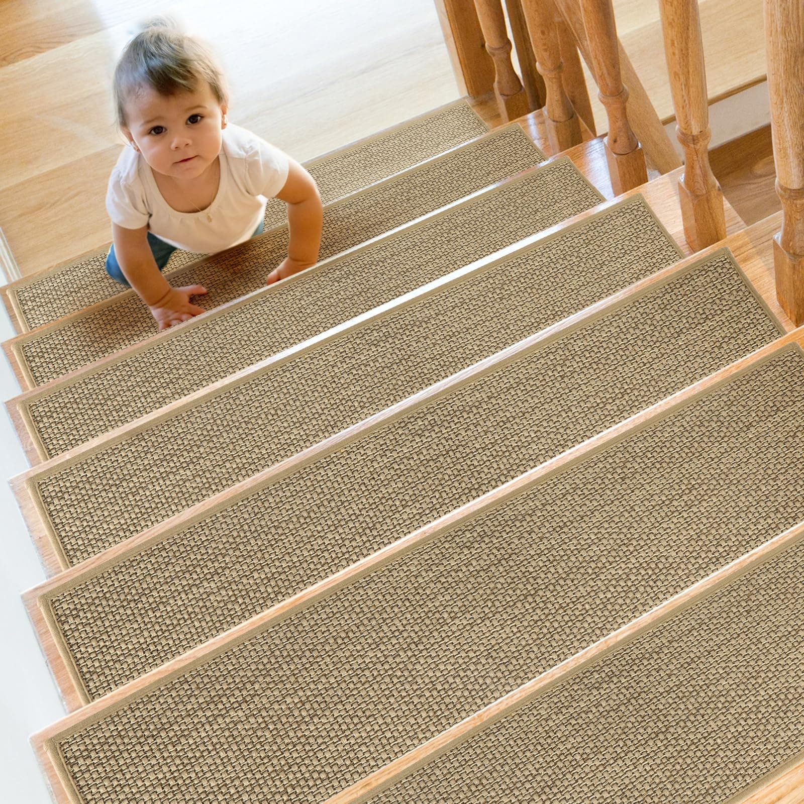Non Slip Stair Treads for Wooden Steps Indoor, Carpet Stairs Runner 4 Pack 8" x 30" Stair Tread Rugs for Wood Stairs, Machine Washable Step Runners, Stair Pads for Pet, Beige