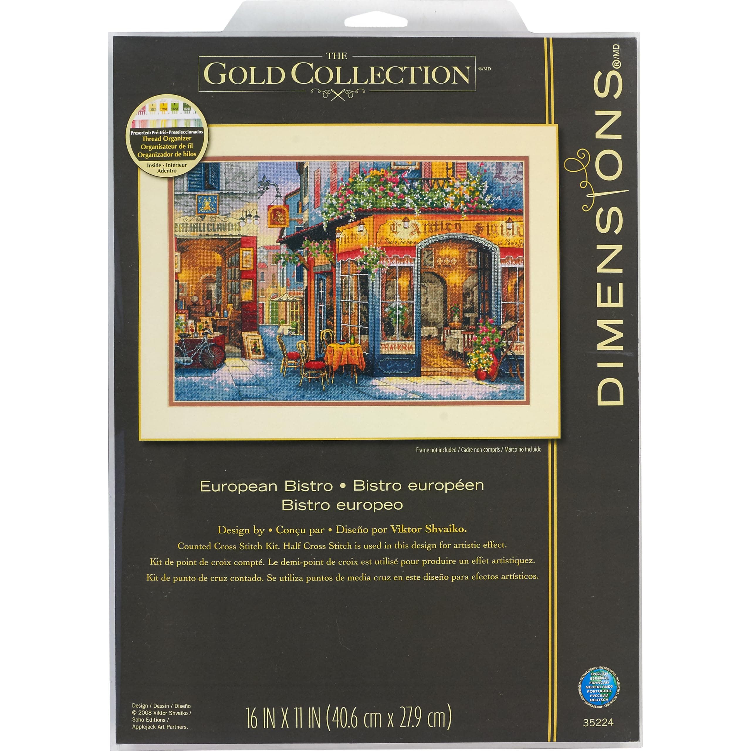 Gold Collection Counted Cross Stitch Kit, European Bistro, 16 Count Dove Grey Aida, 11'' x 16''