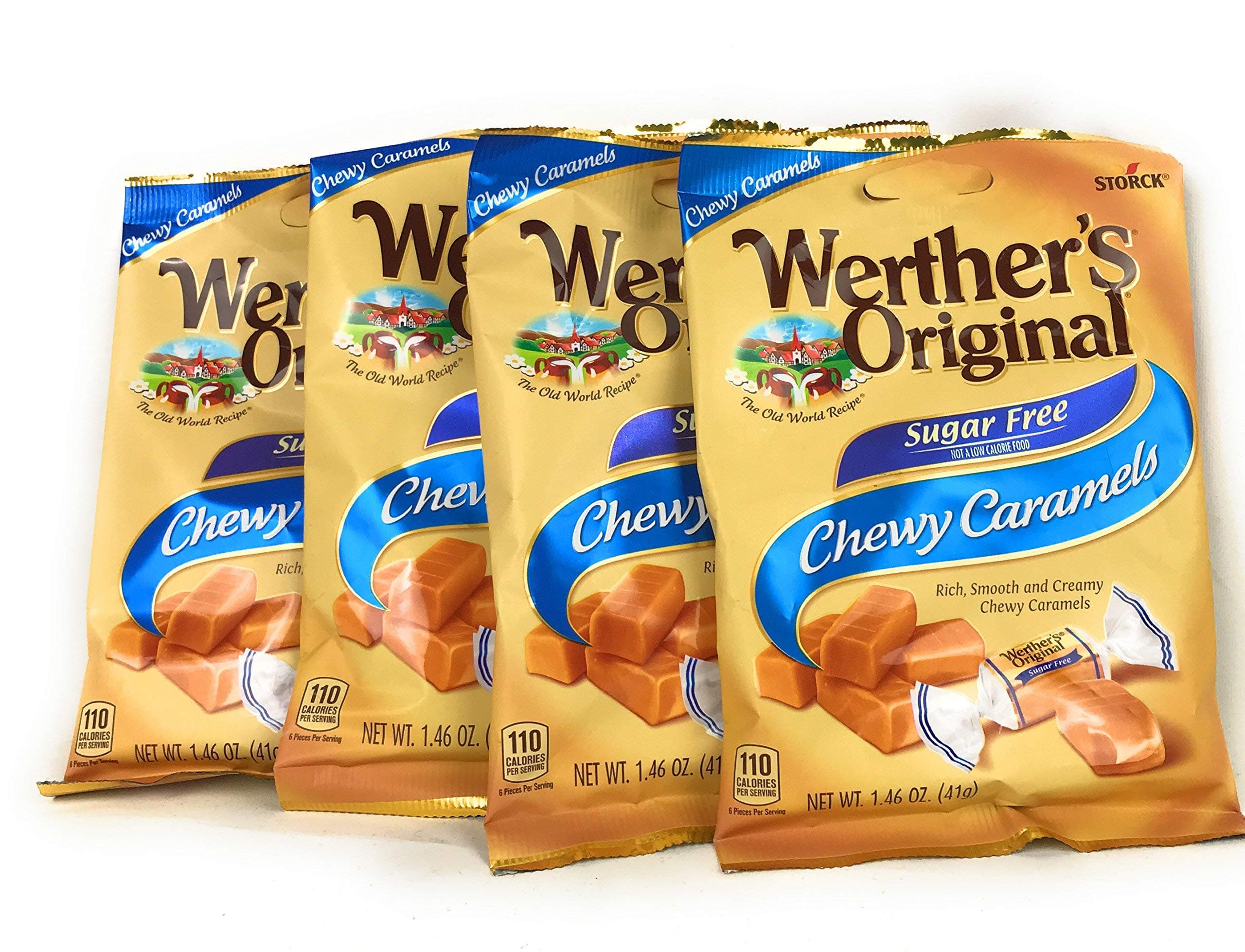 WERTHERS Chewy Werther'S Original Sugar Free Caramel Sweets, 1.46 Ounce Pack of 4