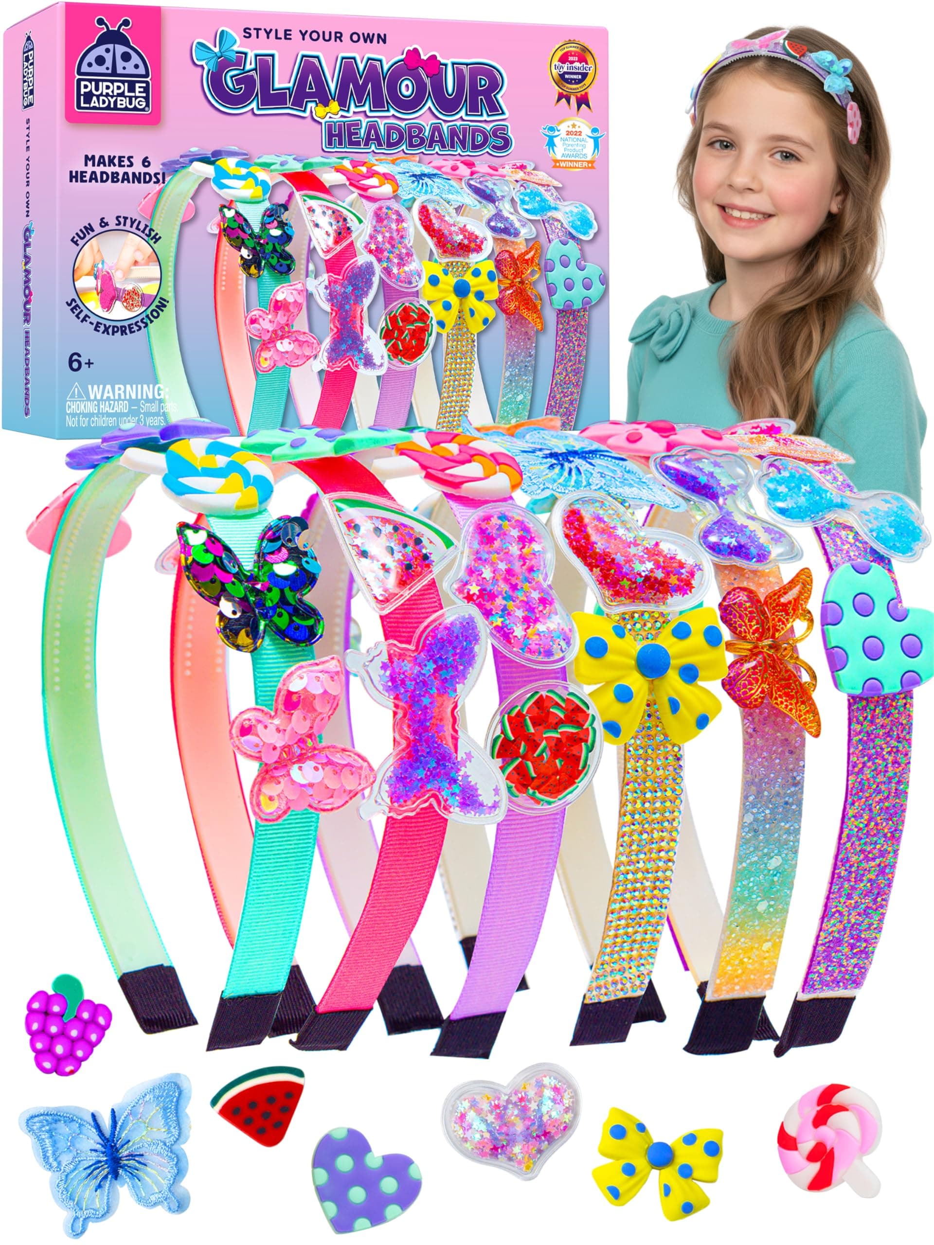 PURPLE LADYBUG DIY Headband Making Kit - Gifts for 5 Year Old Girls, Crafts for Ages 6-8 Girl, 5-9 Years Old Gift for Girls Birthday, Hair Accessories, Girl Valentines Day Gifts Easter Basket Stuffer