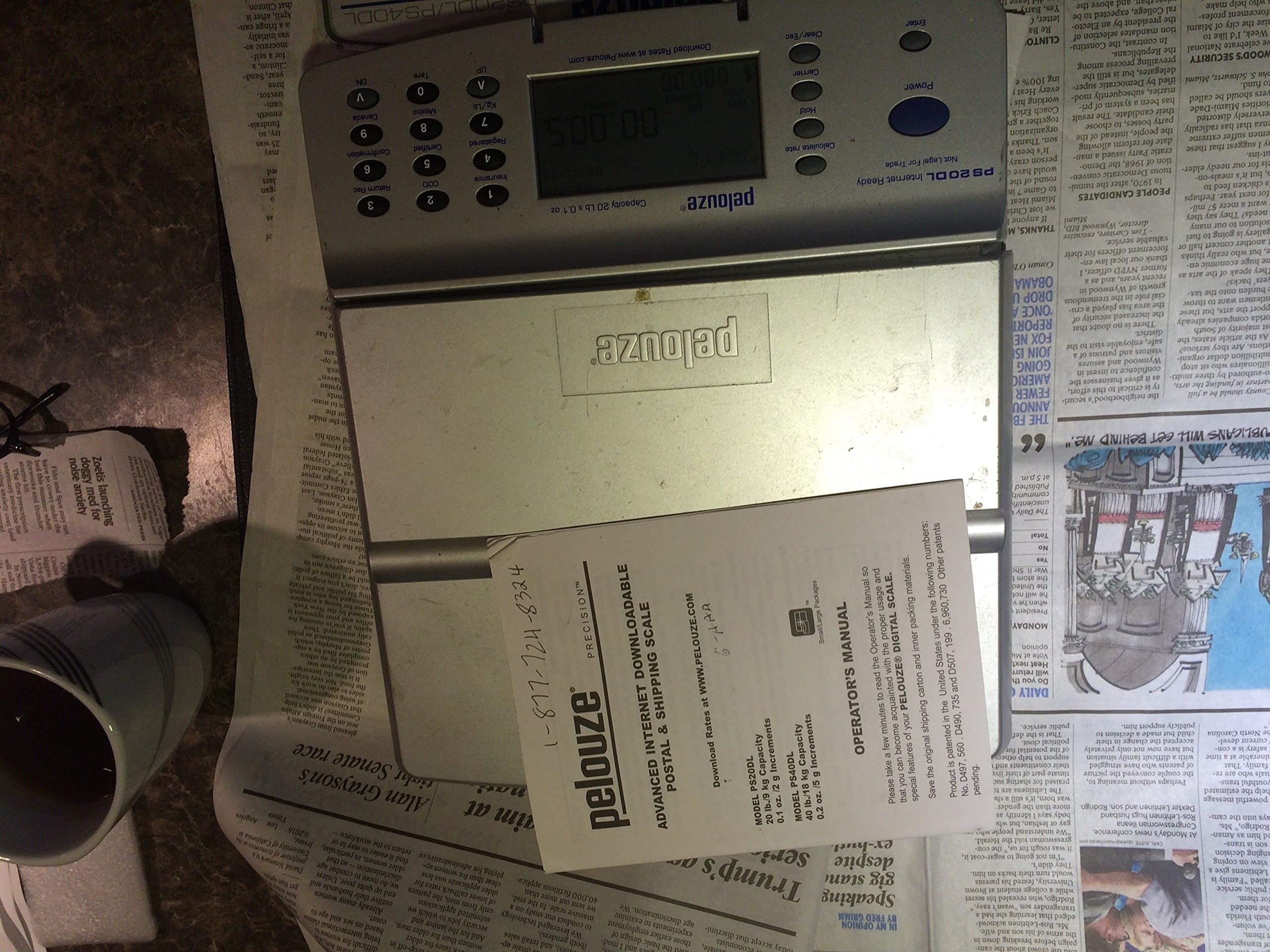 PelouzePS20DL Internet Downloadable Digital Postal Scale, 9-1/2 x 8 Platform, 20-lb. Capacity