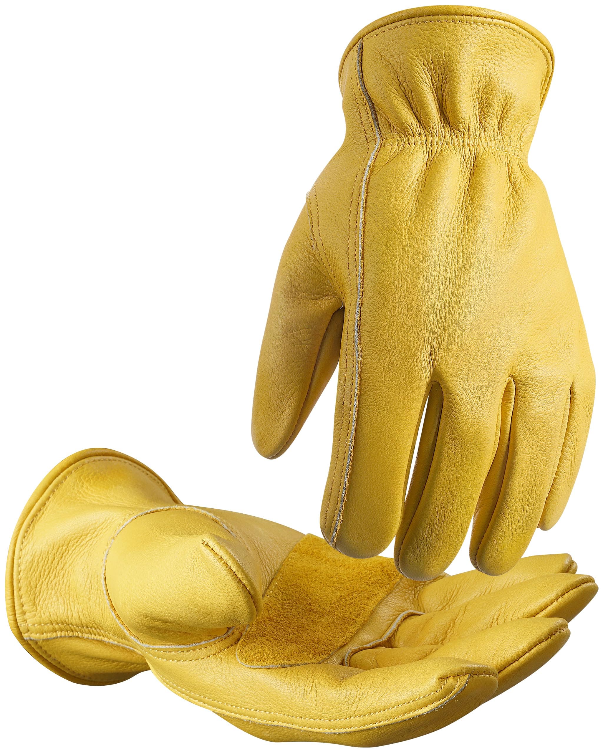 Cowhide Leather Work Gloves for Men & Women, Reinforced Durable Gardening Gloves, Puncture & Cut Resistant