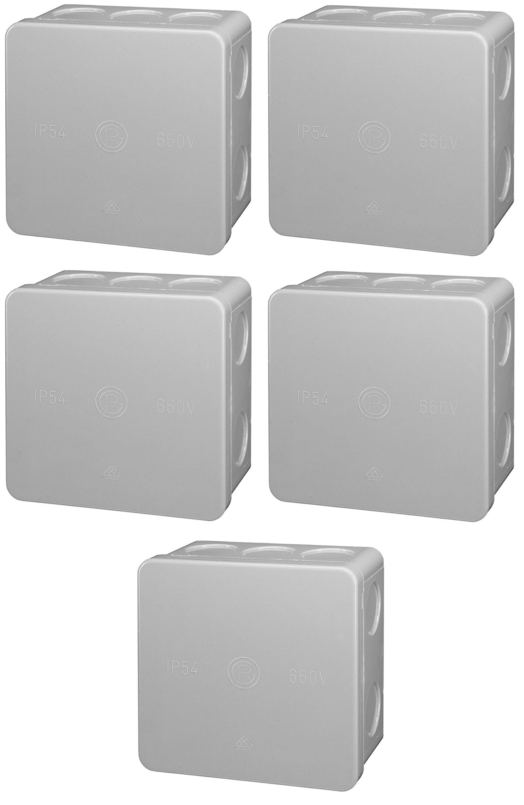 Blass Elektro Humidor Cable Junction Box 100 x 100 mm with 4 Seals, Pack of 5, Grey, 22305