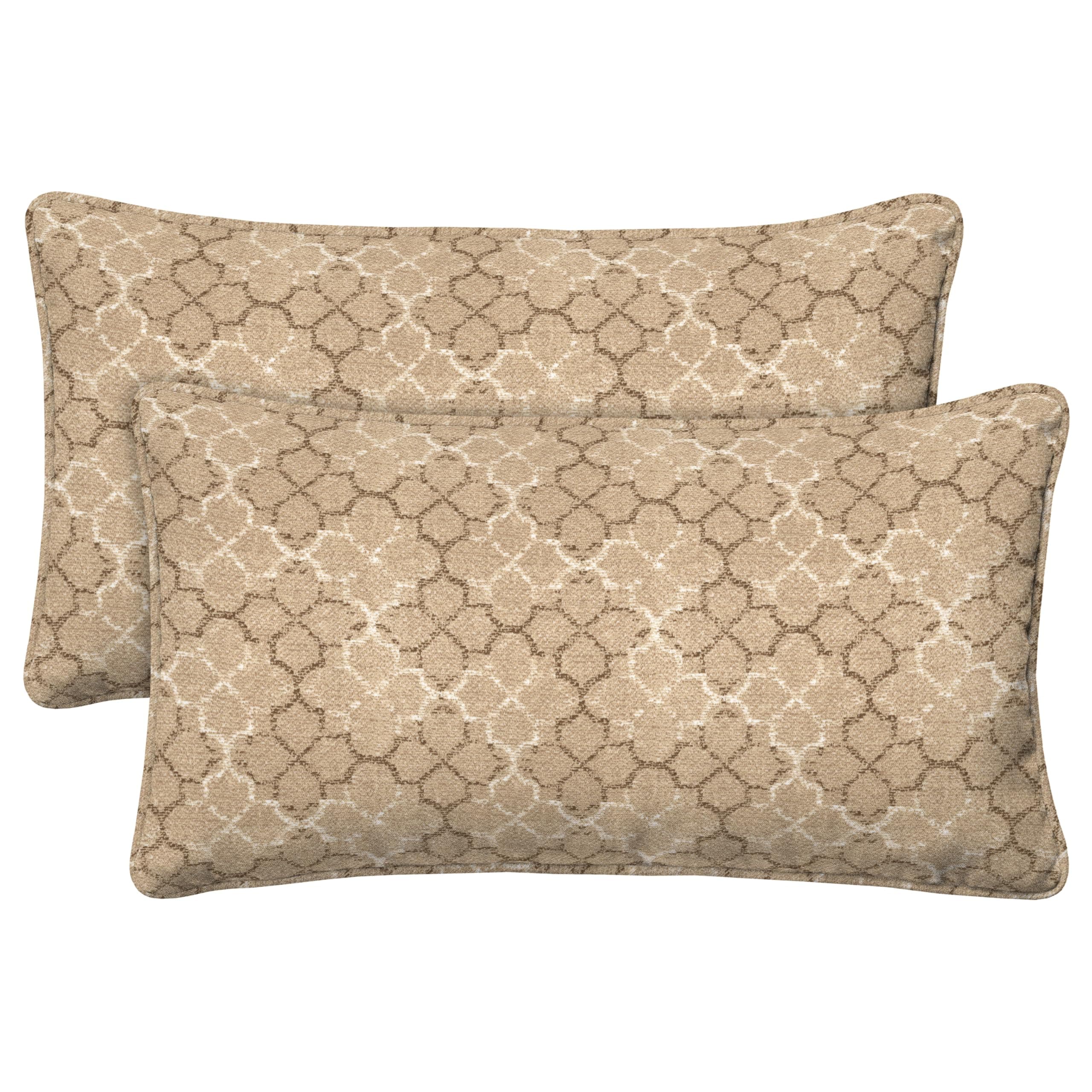 Honeycomb Outdoor Lumbar Toss Pillow Set, 22" W x 12" L, Courtyard Geo Almond Lumbar Outdoor Pillows