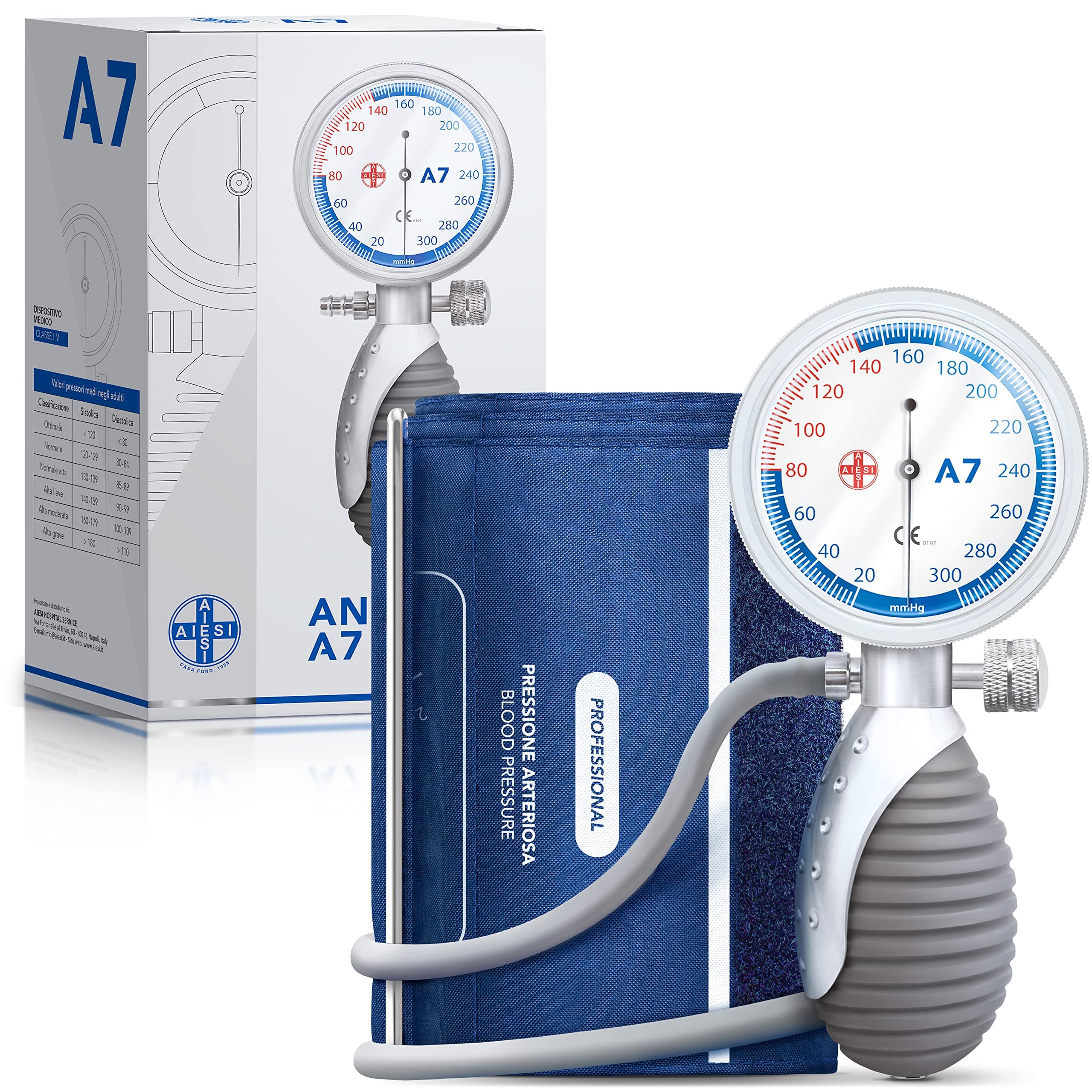 AIESI® Professional Manual Aneroid Sphygmomanometer Handheld Model for Adults Aneroid A7, Adjustable Handle, 24 Month Warranty