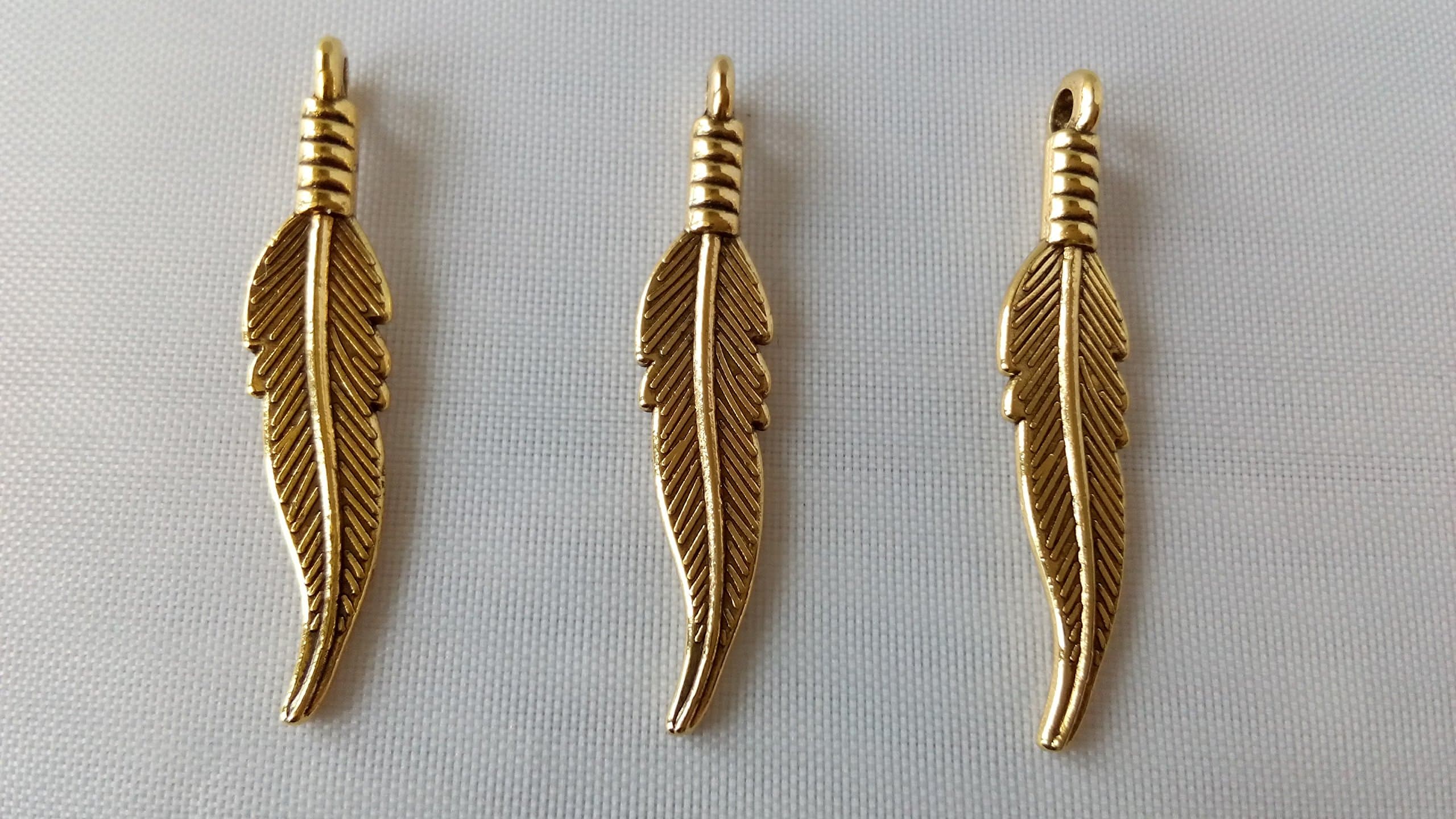 Feather Charms for Jewelry Making (Gold)