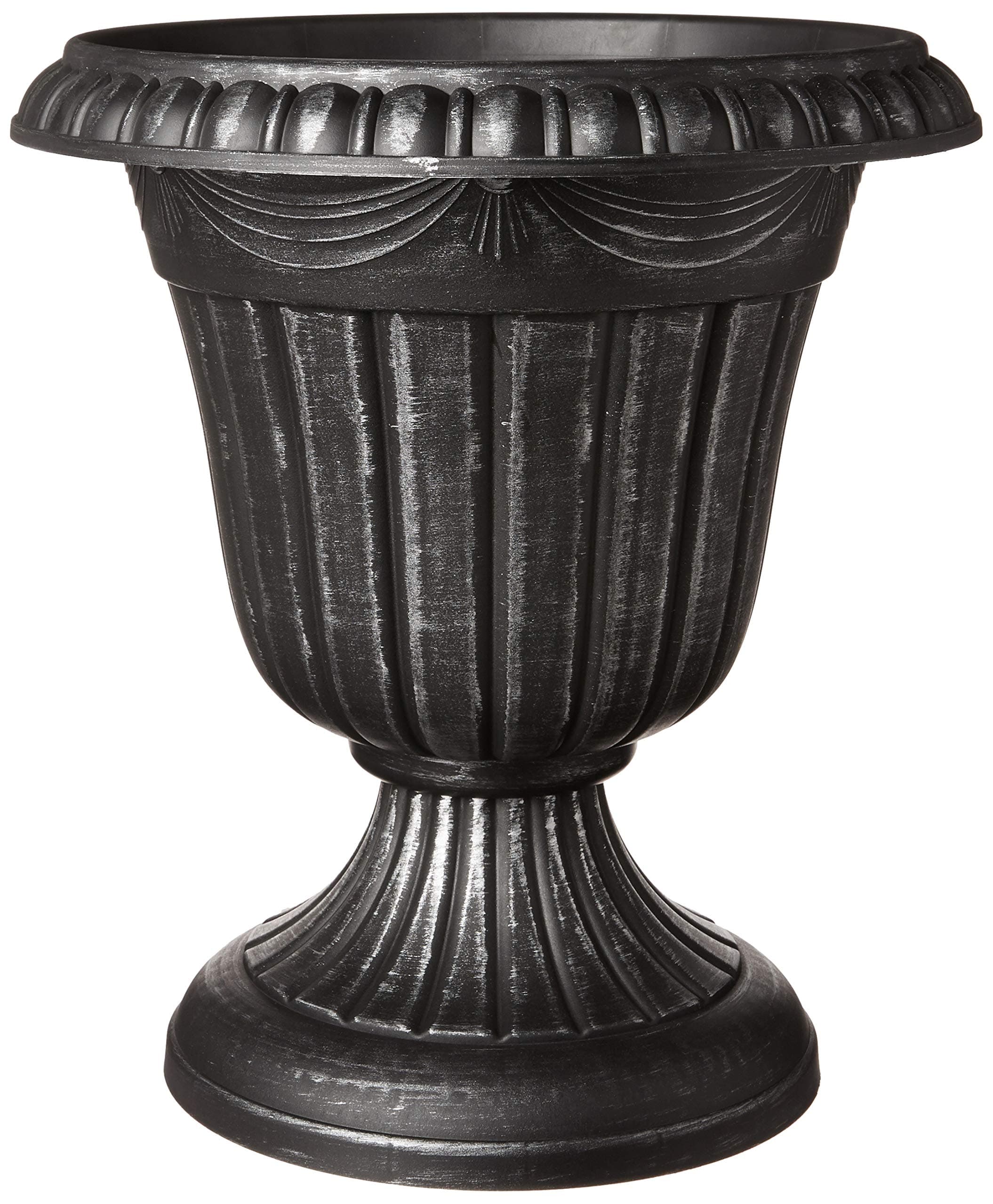 Arcadia Garden Products PL00SL Classic Traditional Plastic Urn Planter Indoor/Outdoor, 16" x 18", Brushed Silver