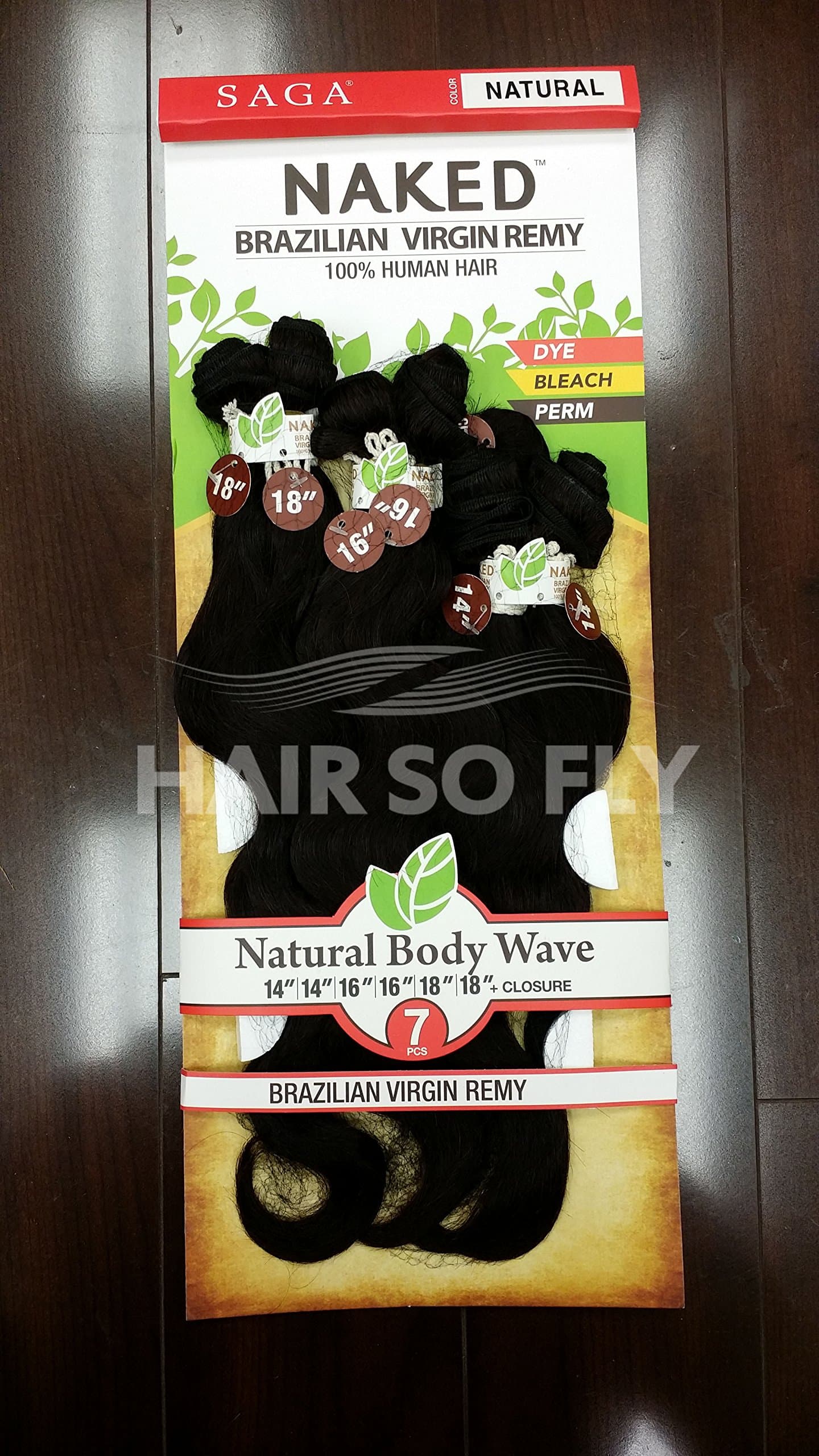 Saga NAKED Brazilian Virgin Remy 100% Human Hair | Natural Body Wave 7PCS (14" 16" 18", NATURAL)