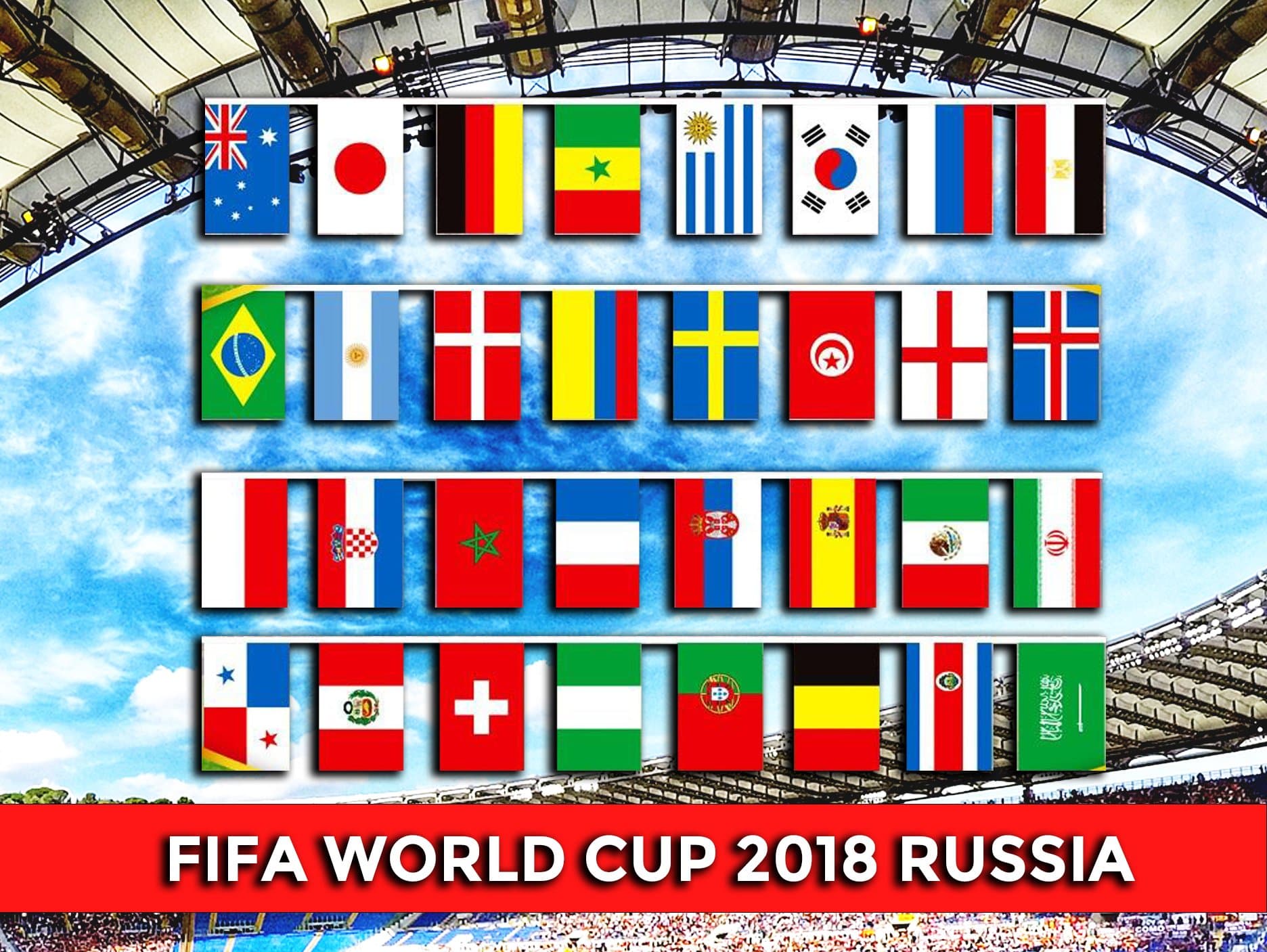 2 Pack - Total Length 56 feet - Large Size FIFA 2018 World Cup Russia Soccer Football Flag - Bunting String Banner Flags for Party Bar Club Celebration 32 Team Nation Countries (8"x 6" Each Flag)