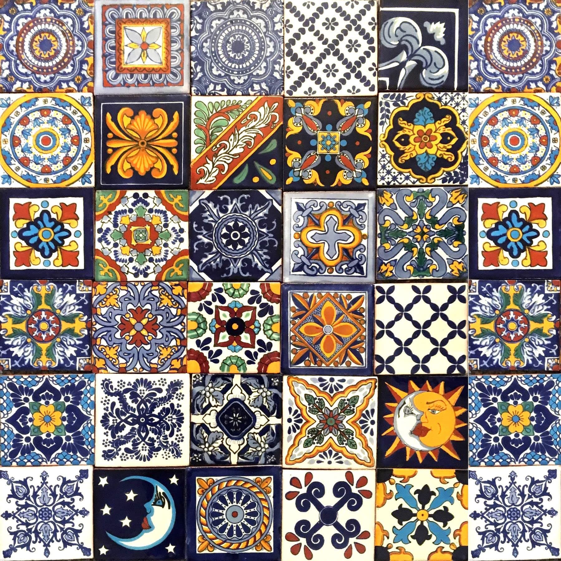 Cerames Horacio 30 Mexican Tiles 10 x 10 cm Talavera Bathroom and Kitchen Tiles Decoration for Bathroom, Shower, Stairs, Kitchen Back Wall, Cement Tiles, Moroccan Designs