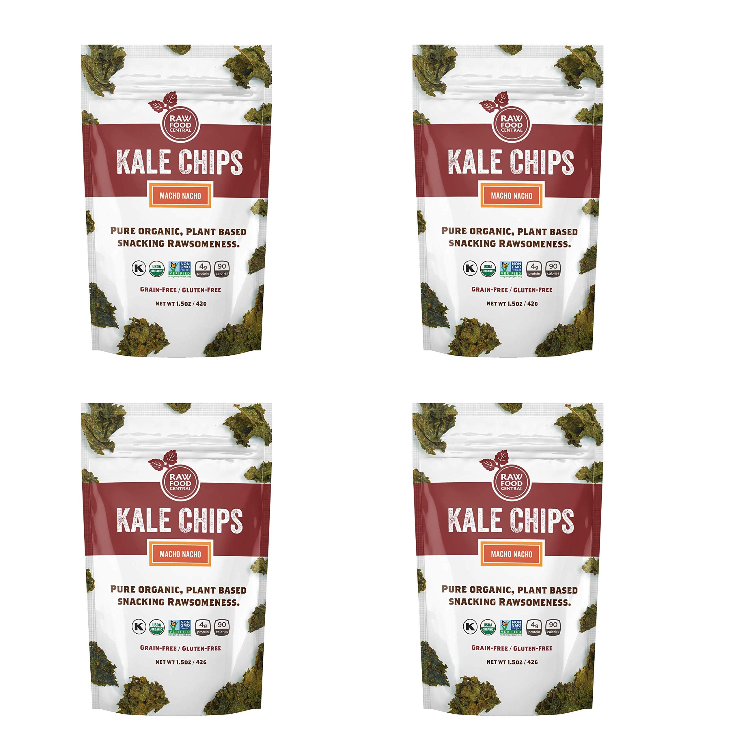 Raw Food Central Curt's Classics Snacks 100% Organic, Non-GMO, Gluten Free and Vegan – 4 Pack (Kale Chips Macho Nacho)