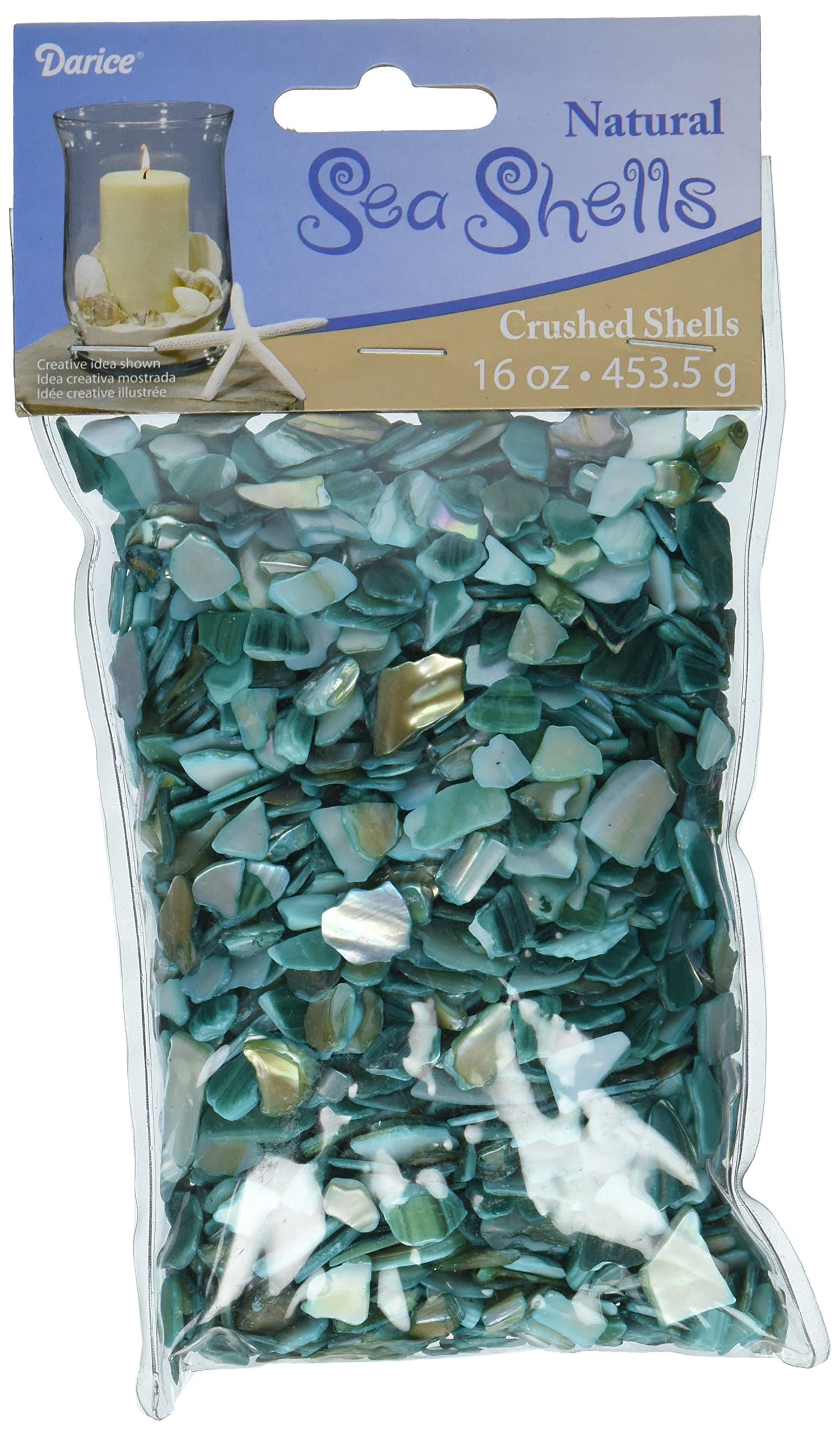 NATURAL SEA SHELL 2DAC008 Floral Crushed Shells Aqua Small 16 Ounces, Green