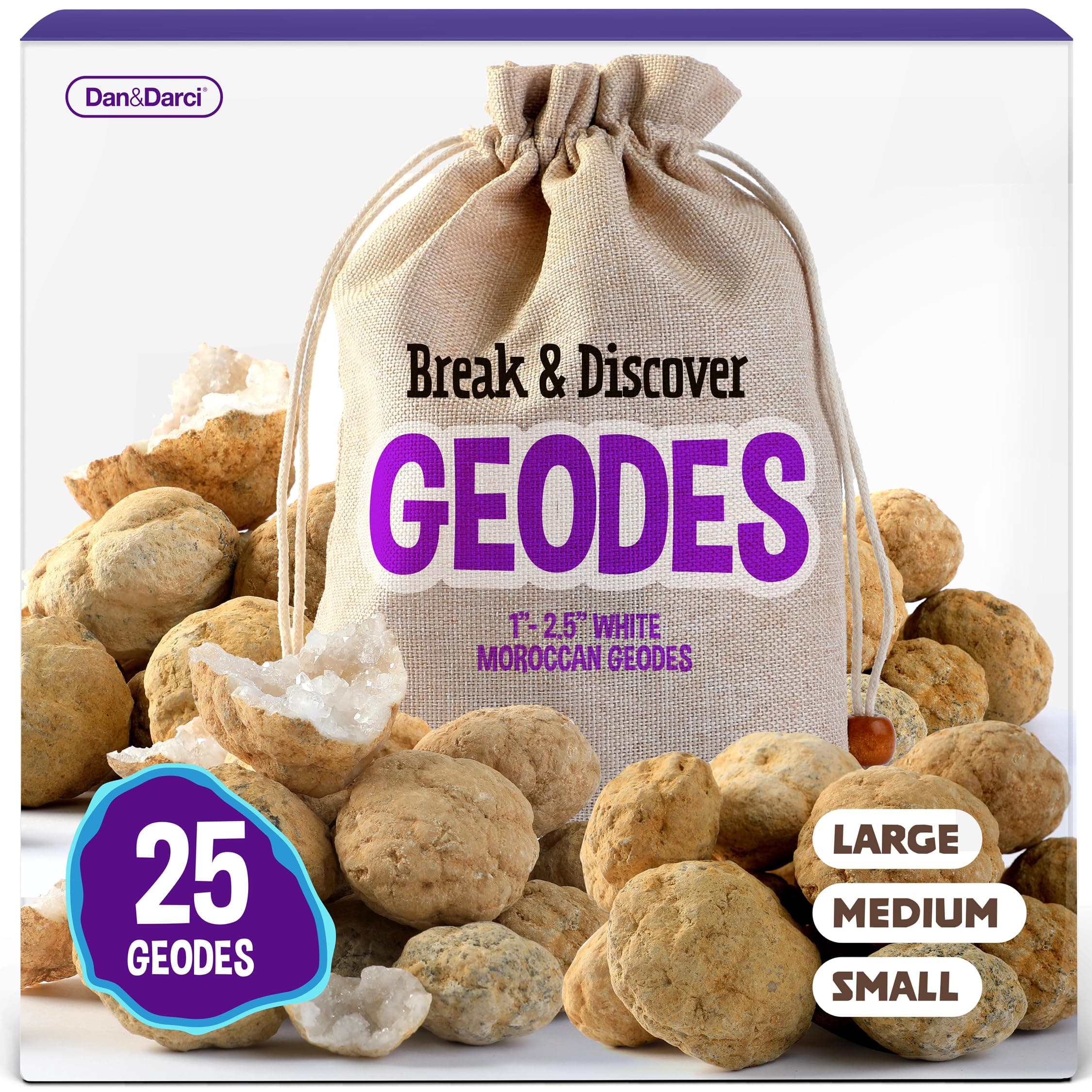 Break Your Own Geodes - Hollow White Moroccan 1" - 2.5" Large, Medium, Small Geode for Kids - Science Kits for Kid Ages 8-12, 8-10, 12-14 Age - Discovery Toys Gifts