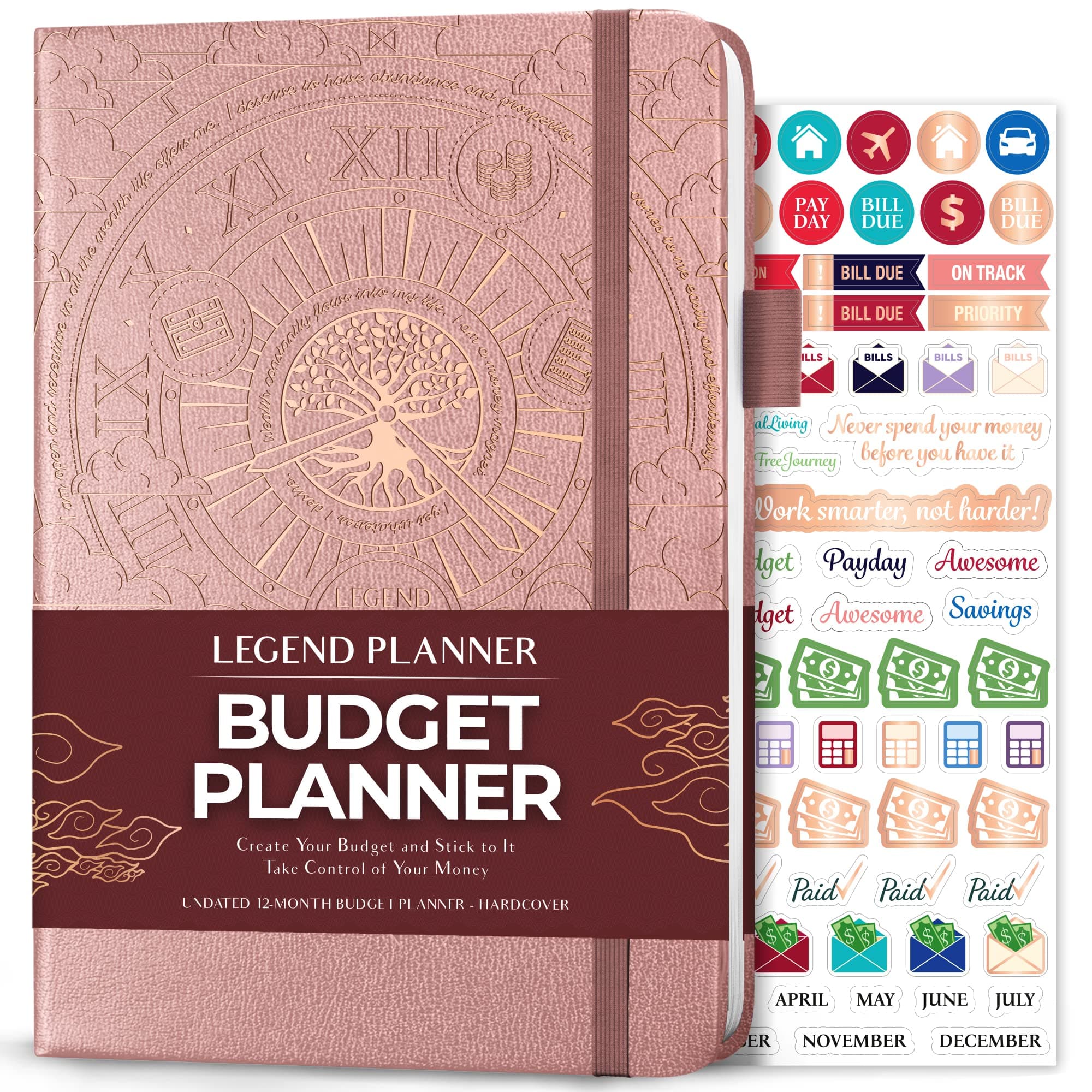 Legend Budget Planner – Financial Organizer Book. Money Account & Expense Tracker Notebook Journal for Household Monthly Budgeting (Rose Gold, Gold Foil)