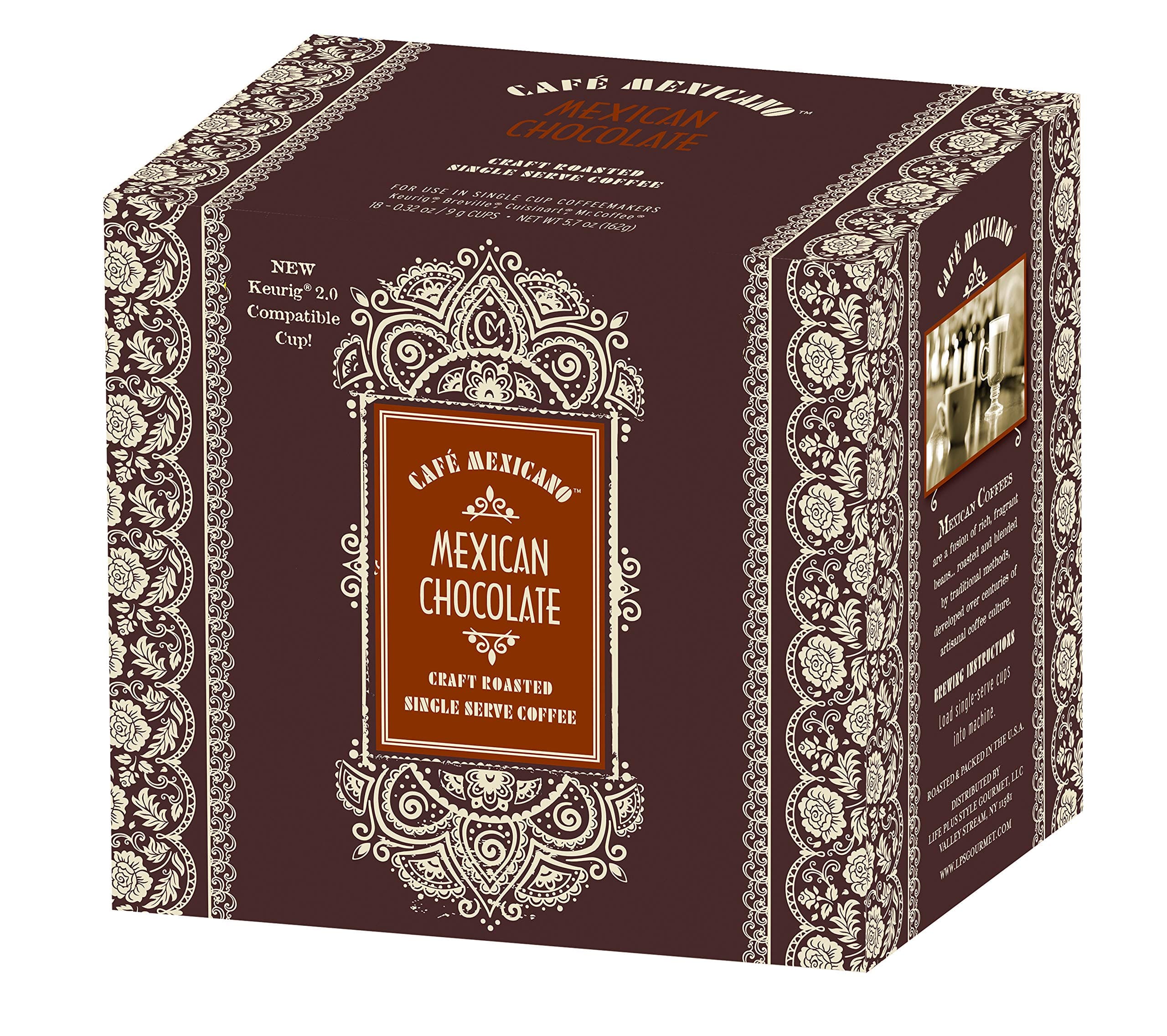 Cafe Mexicano Single Serve Coffee 18 pods (Mexican Chocolate)