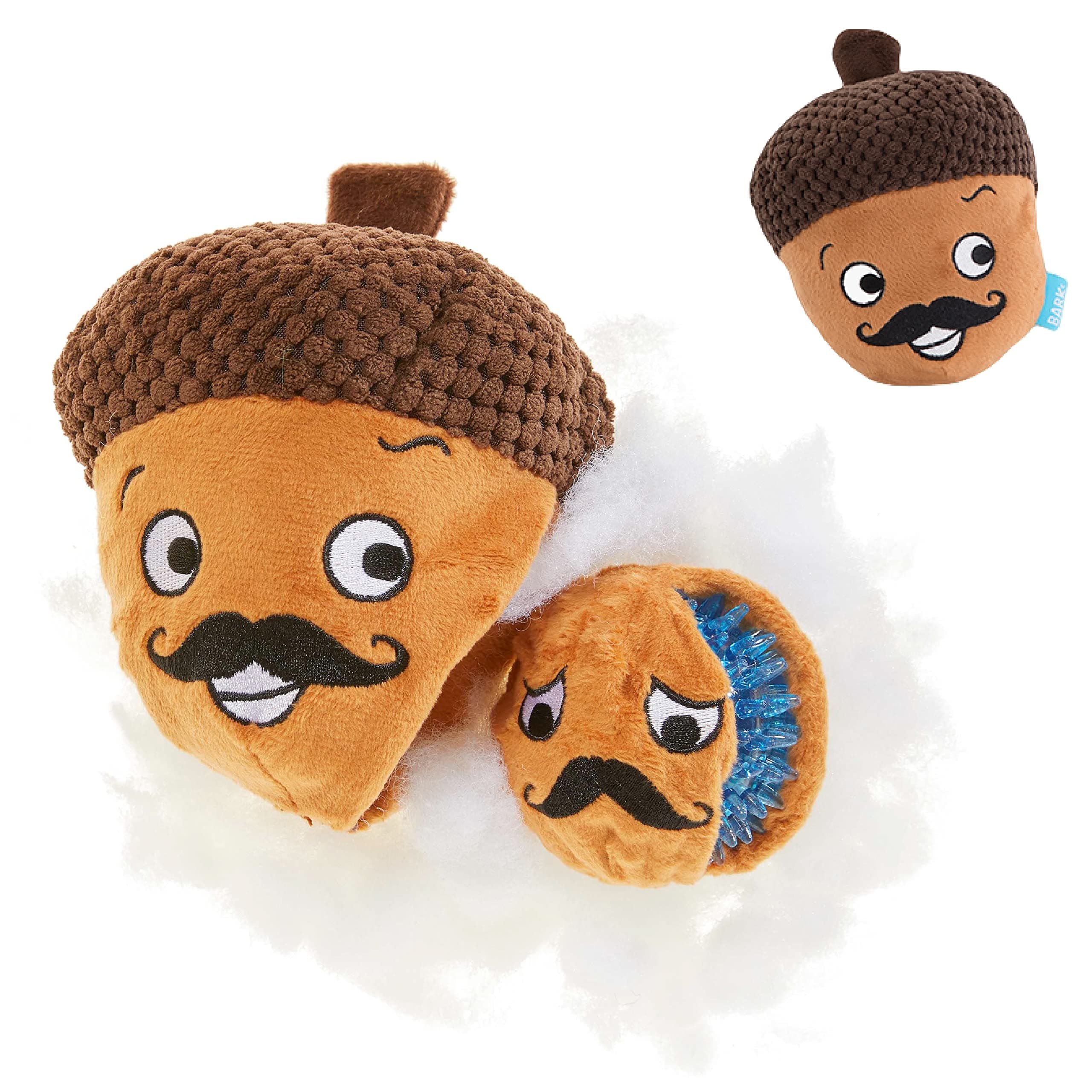 BARK Dog Toy 2 in 1 Interactive - Plush Exterior with Squeaker & Textured Material, Tearable Dog Toy with Squeaky Spikey Ball Inside, Ideal for Toy Destroyers | Monsieur Acorn, Small