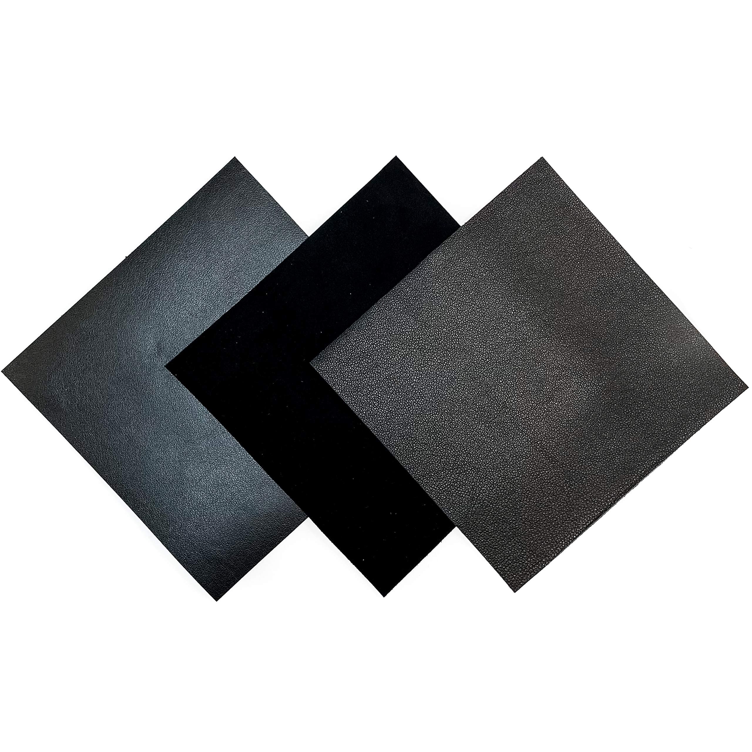 Leather Fabric for Crafts: Black Suede & Lambskin Hides (3 Sheets) - 5x5IN/12x12cm