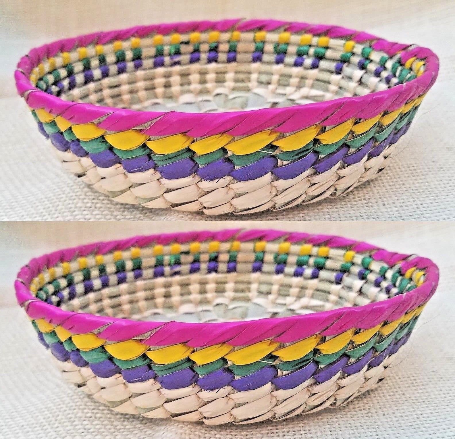 2x Tortillero De Palma Chico Palm Tortilla Keeper Warmer Basket Handmade 7.5x2"