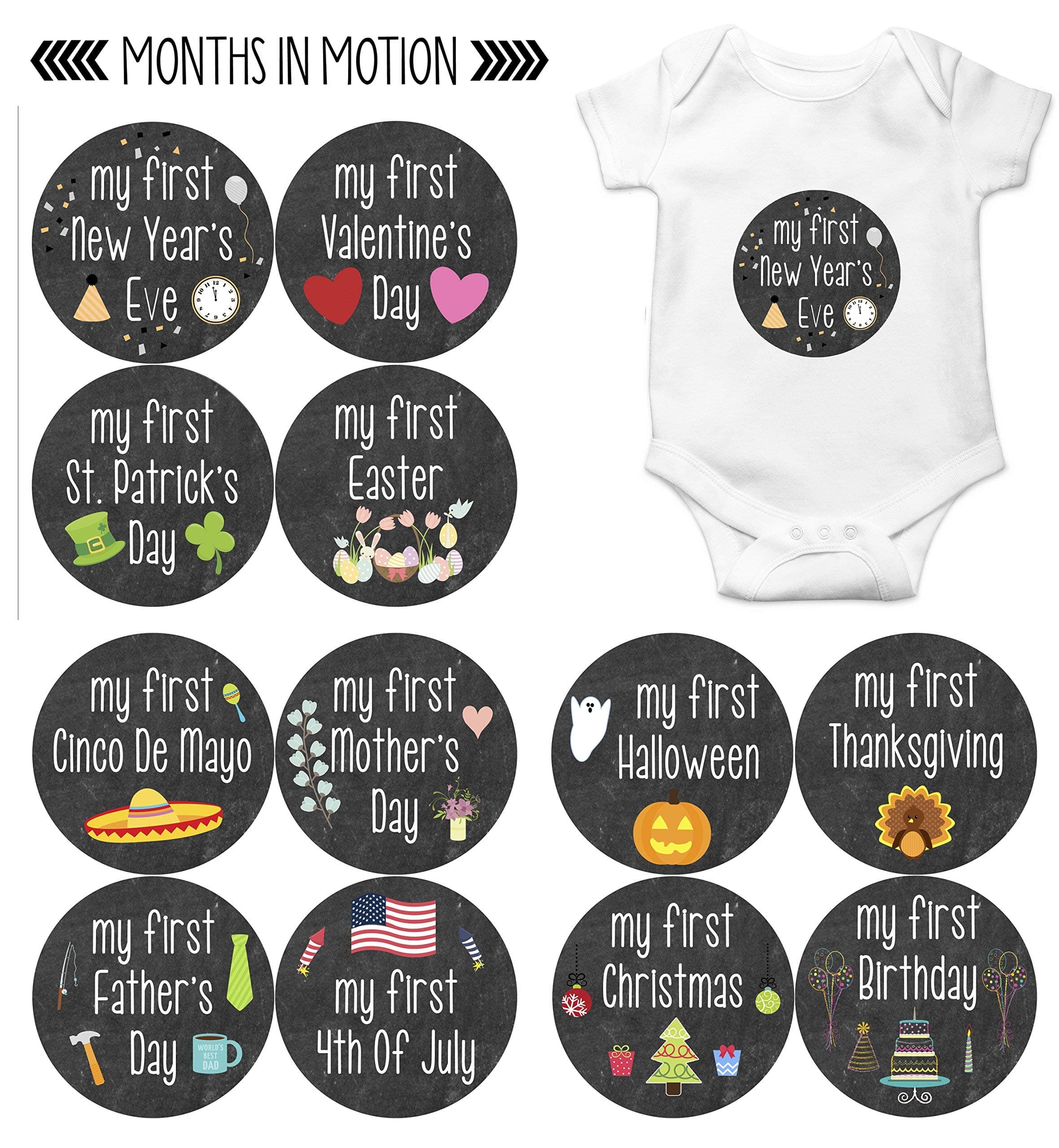 My First Holiday Baby Stickers Milestone Christmas, Birthday, Halloween, Easter, Thanksgiving Baby Sticker Chalkboard