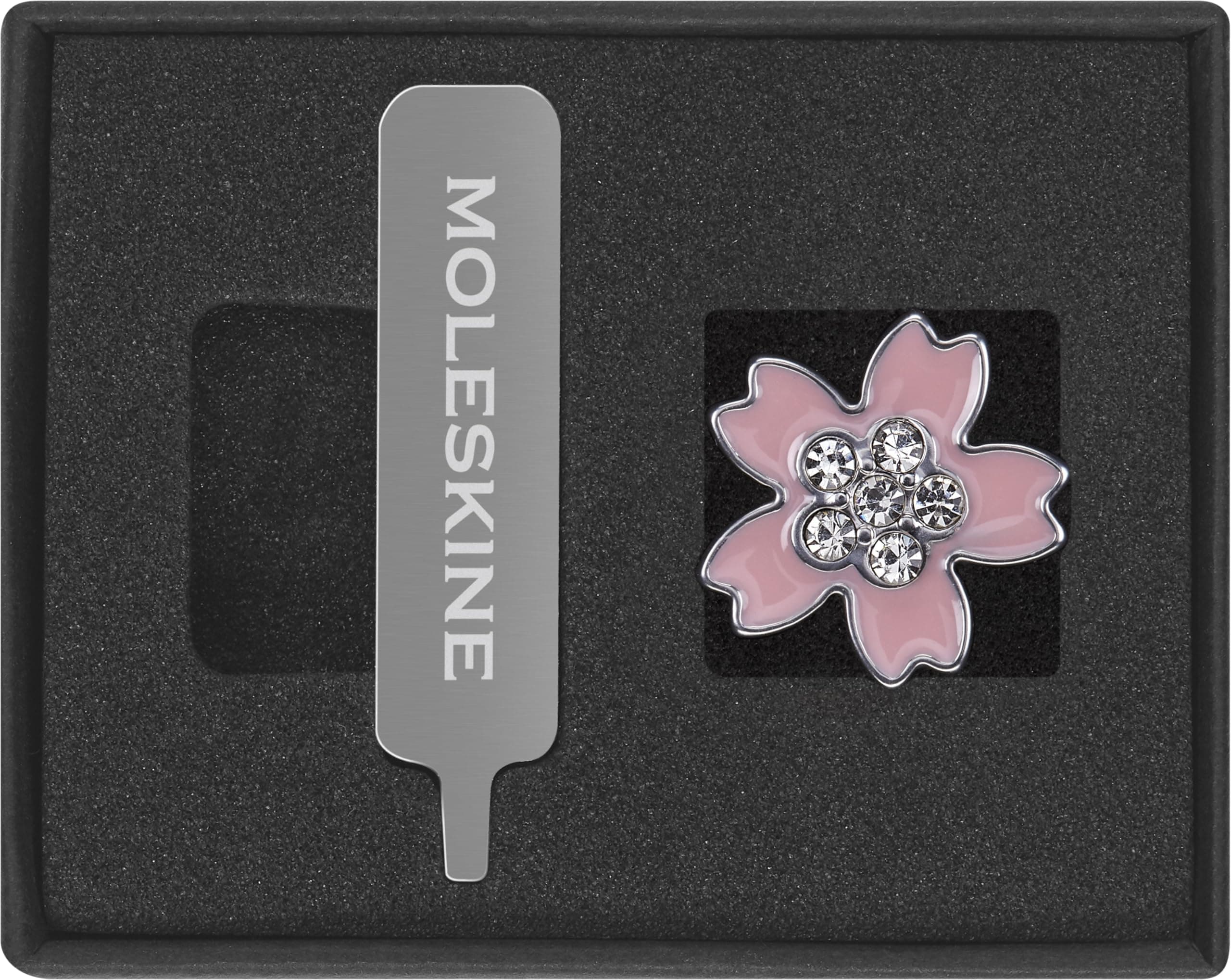 Moleskine Sakura Pin, Decorative Silver Pin for Customized Notebook and Planner, Zinc Alloy Flower Charm, Size 28 mm