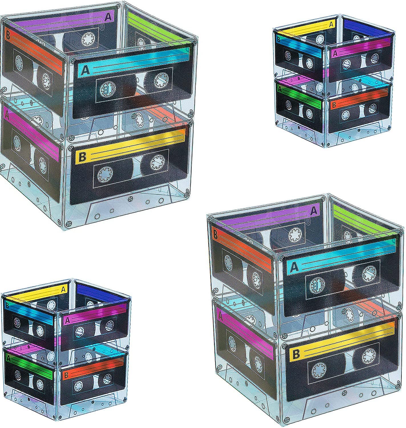 Cassette Tape Bucket Centerpiece (8 Pack) 80s Party Supplies, 90's 80s Theme Birthday Party Decoration Cassette Tape Table Decor, Retro Hip Hop Pop Music Party for Adults & Kids