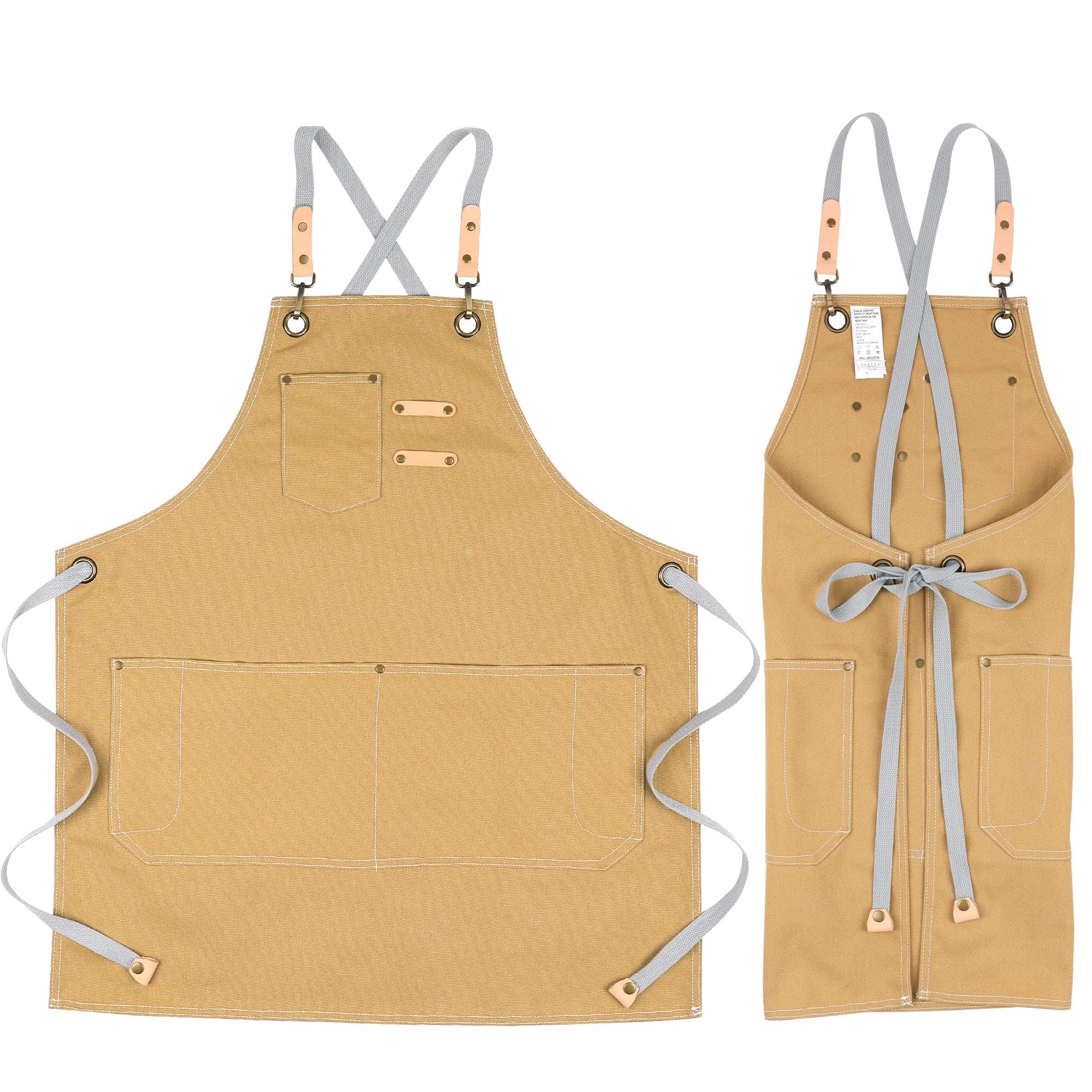 Canvas Apron with Pockets for Men Women, Chef, Waiters, Artists, Work Aprons for Grill Kitchen Restaurant Bar Shop (Yellow)