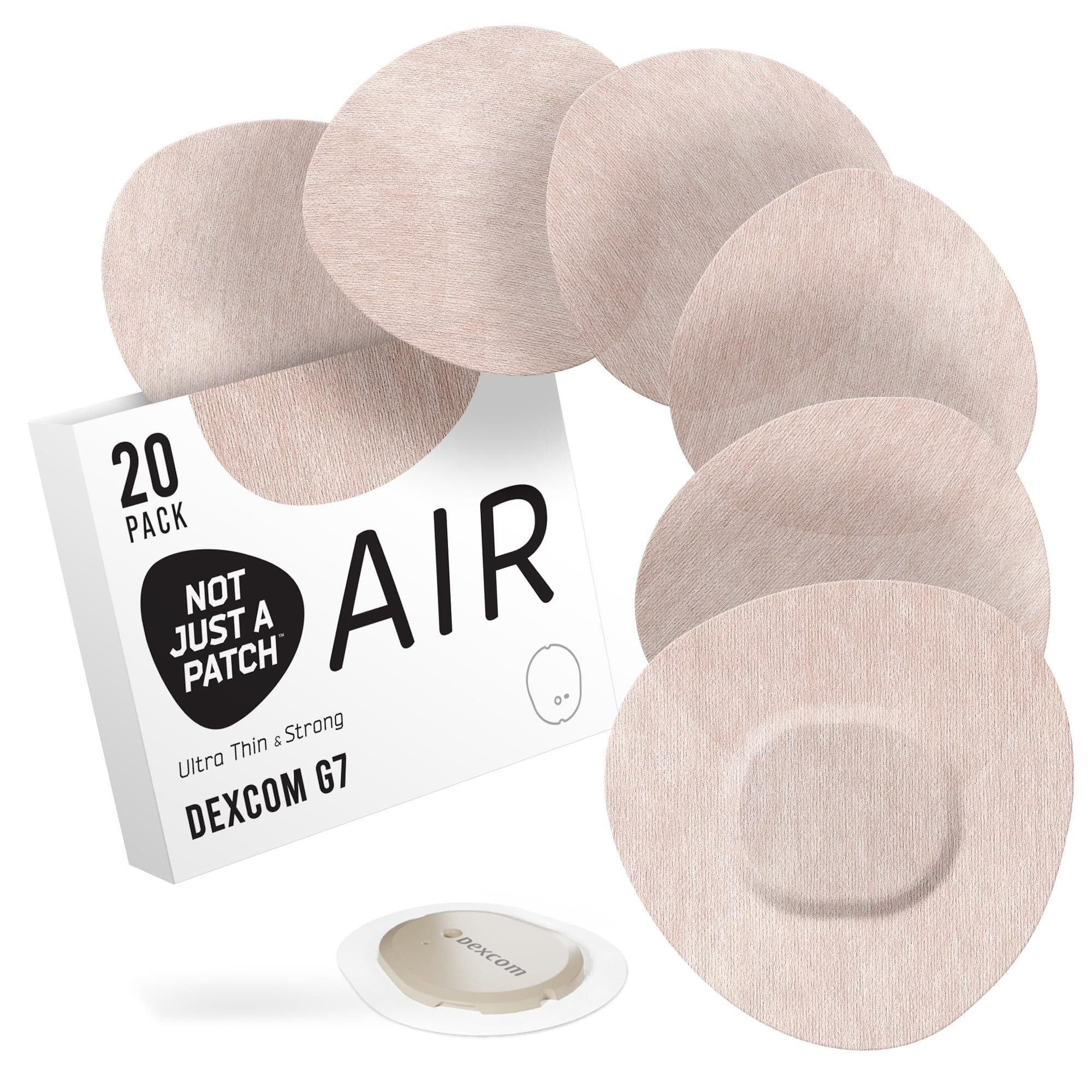 Not Just A Patch Air Dexcom G7 Adhesive Patches (20 Pack) – Waterproof CGM Overpatches – Strong, Thin, Lightweight Sensor Covers – 10-14 Day Adhesion Glucose Durable Sensor Patches – Beige