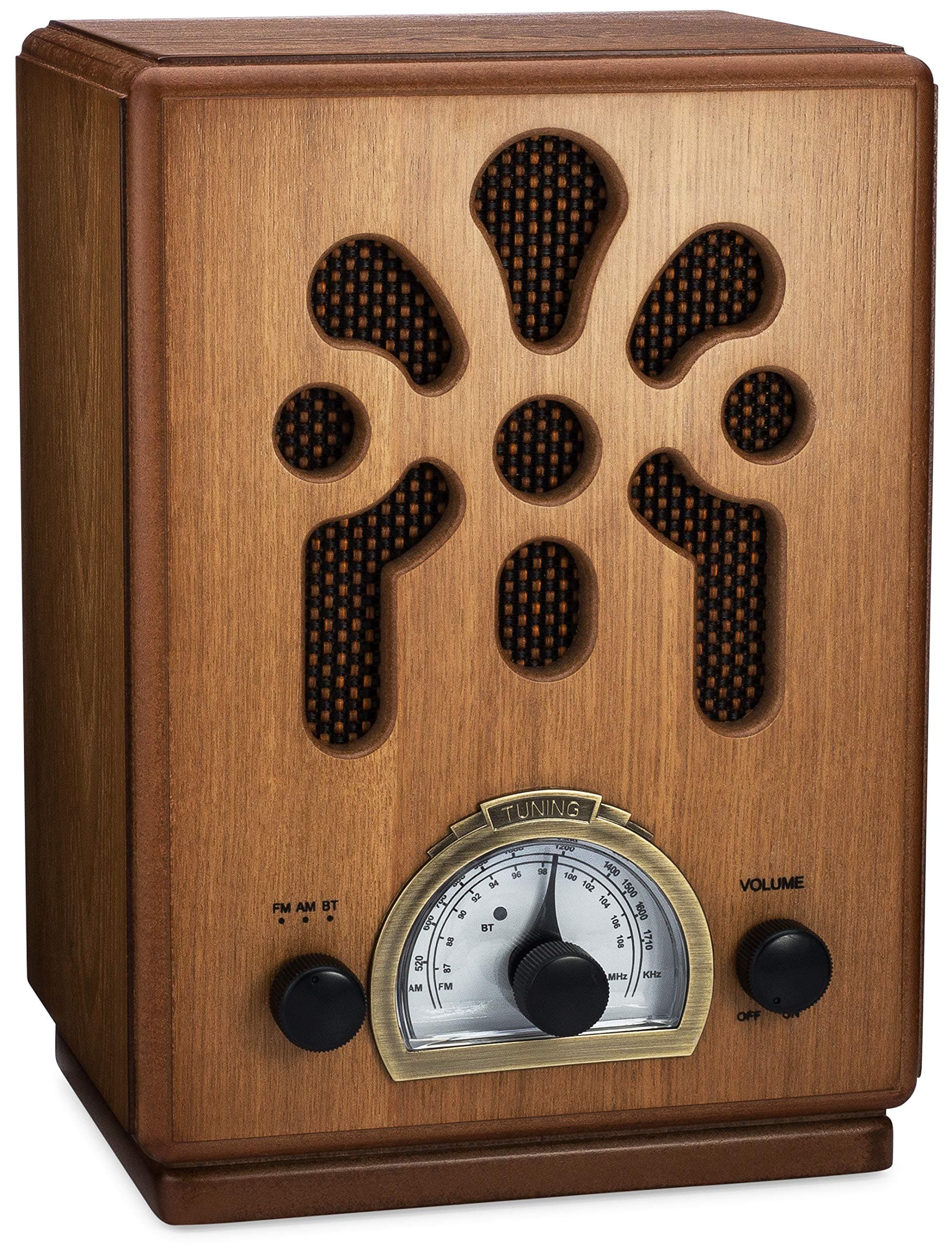 Classic Vintage Retro Style AM/FM Radio with Bluetooth - Handmade Wooden Exterior Brown