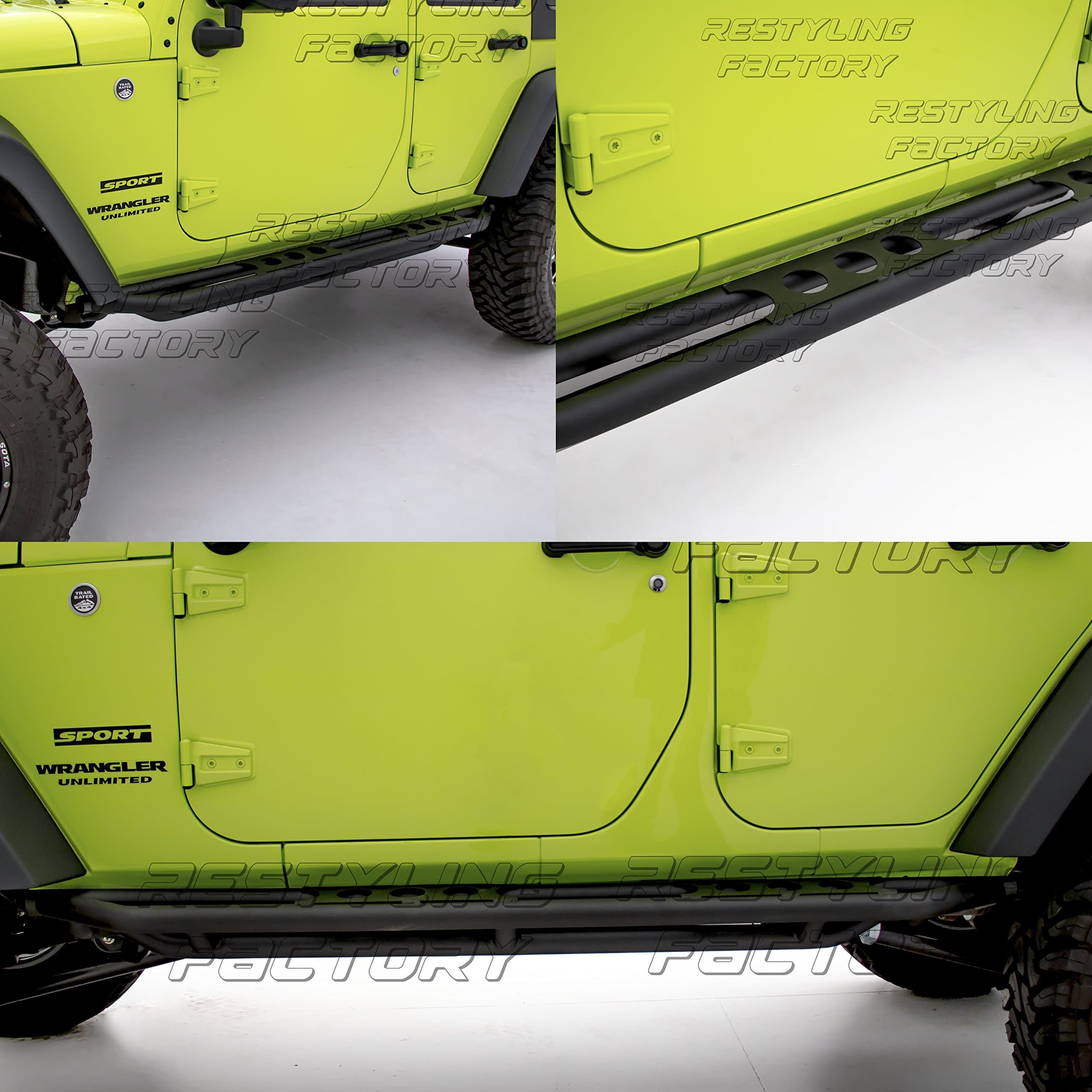 Restyling FactoryBlack Textured Body Side Armor Rocker Guard Rock Sliders 1 Pair w/ Step 4 Door Tube Running Boards for 07-16 Jeep Wrangler JK