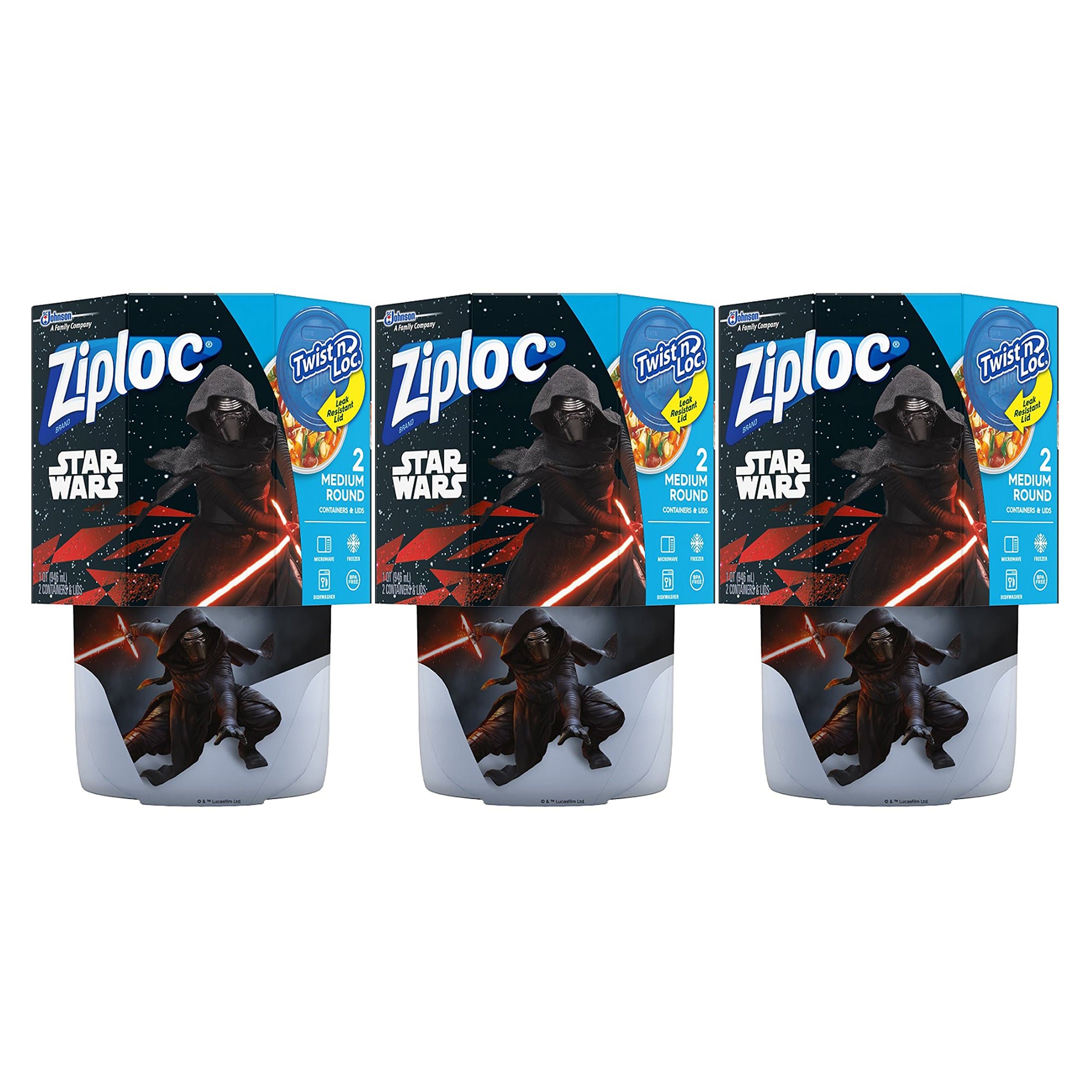 Ziploc Twist 'n Loc Food Storage Meal Prep Containers, Medium, 32 Oz, 2 Count, Pack of 3 (6 Total Containers), Featuring Star Wars Design