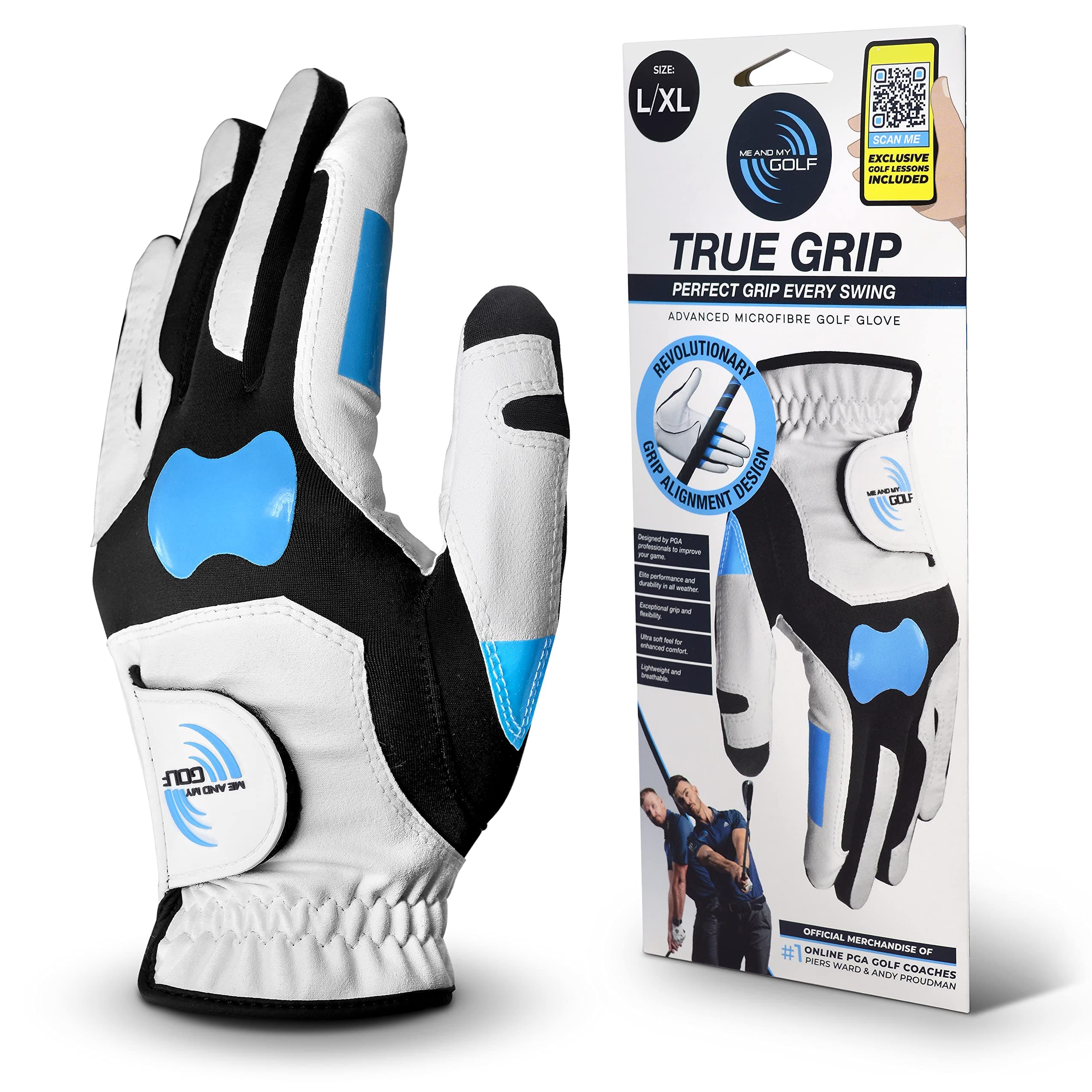 ME AND MY GOLF True Grip Trainingshandschuh — Perfekter Halt bei jedem Schlag, Beinhaltet Schulungsvideos, Fixieren Sie Ihren Schwung und Griff